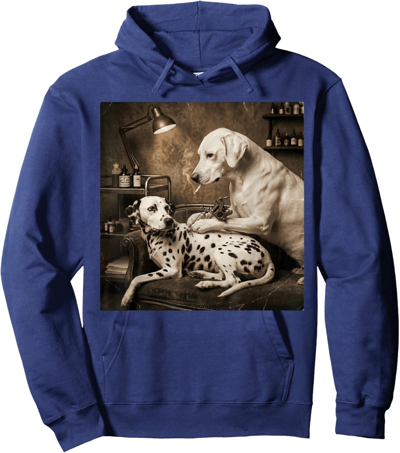 Retro Dalmatian Dog Smoking Tattoo Artist Funny Meme Graphic Hoodie - Hoodie | Navy