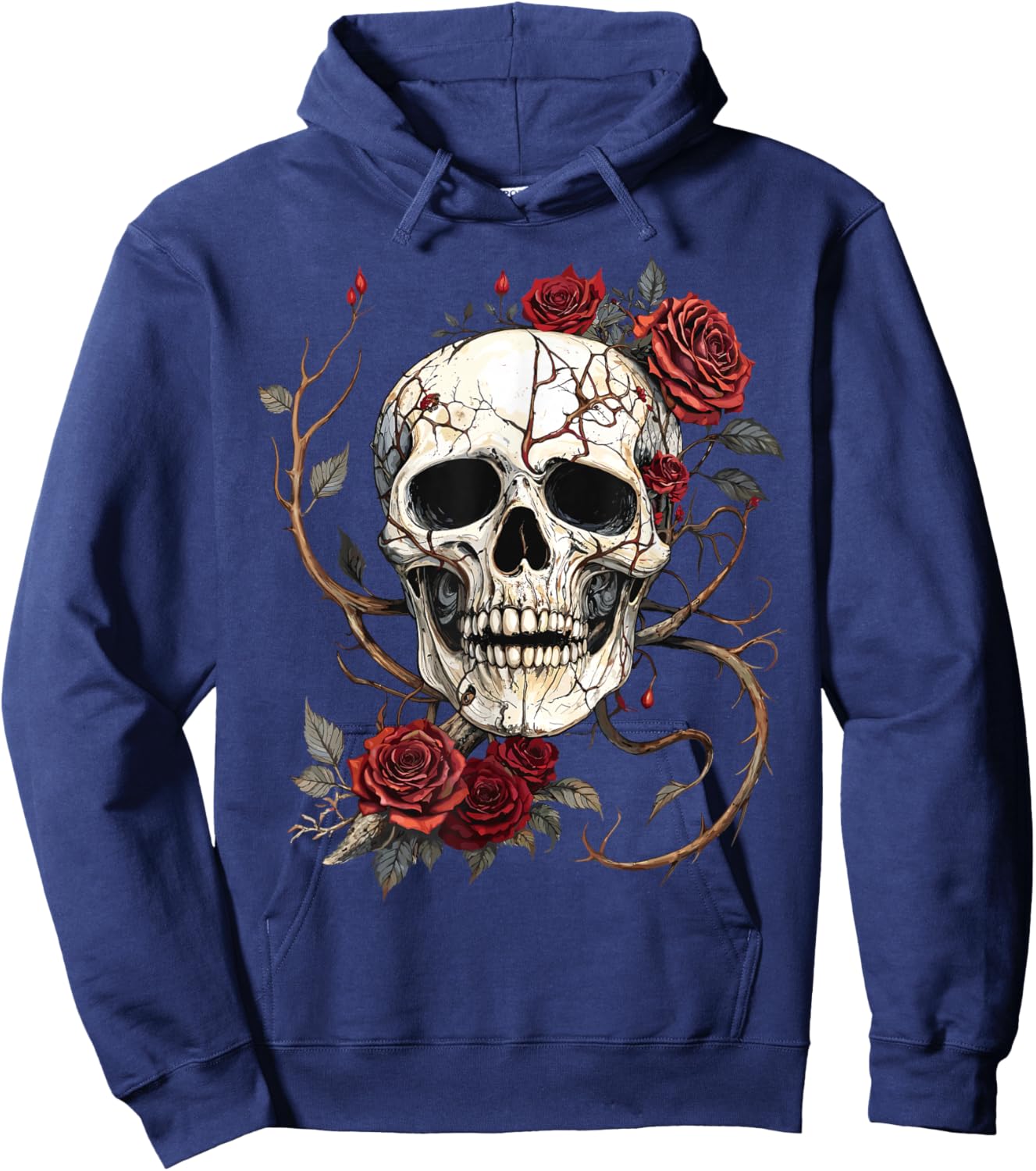Tête de Mort Roses Rouges Baroque Gothique Vintage Tattoo Hoodie - Hoodie | Navy