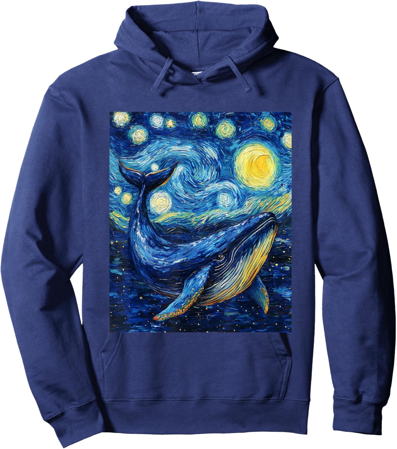 Whale - Van Gogh Style - Starry Night Graphic Hoodie - Hoodie | Navy