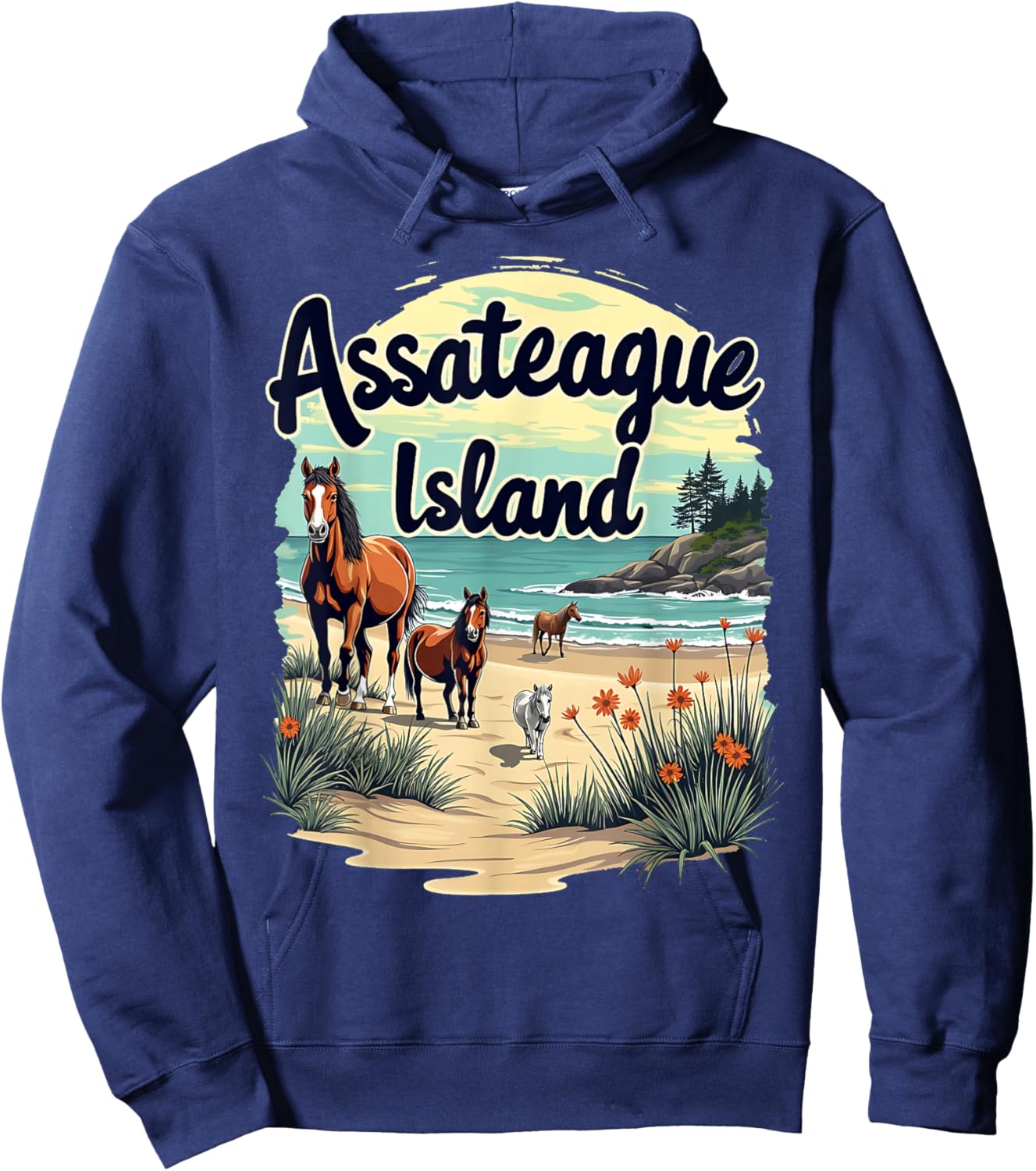 Scenic Wild Horses on Assateague Island Maryland Hoodie - Hoodie | Navy