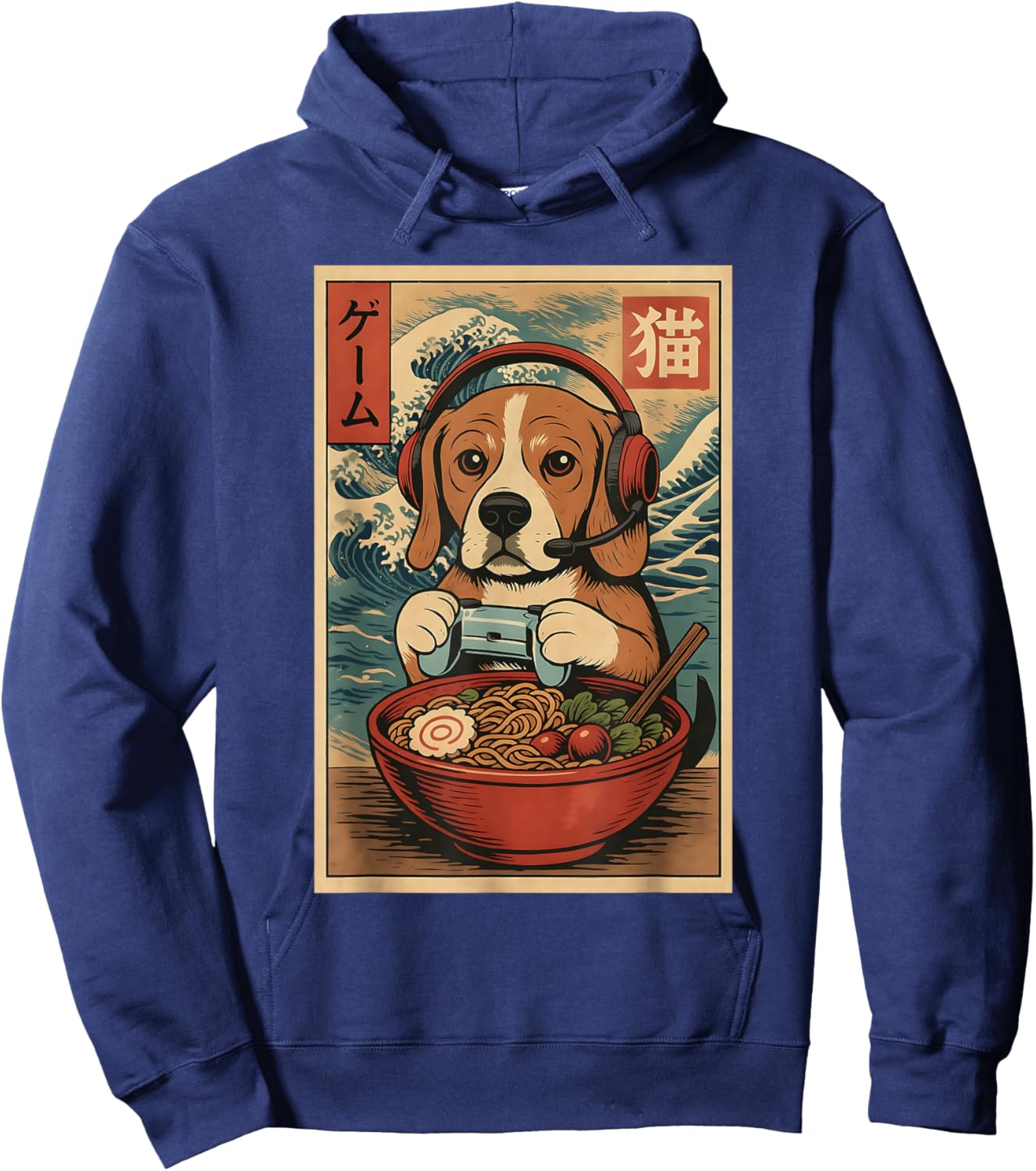 Cute Kawaii Gamer Dog Funny Ramen Retro Game Japanese Hoodie - Hoodie | Navy