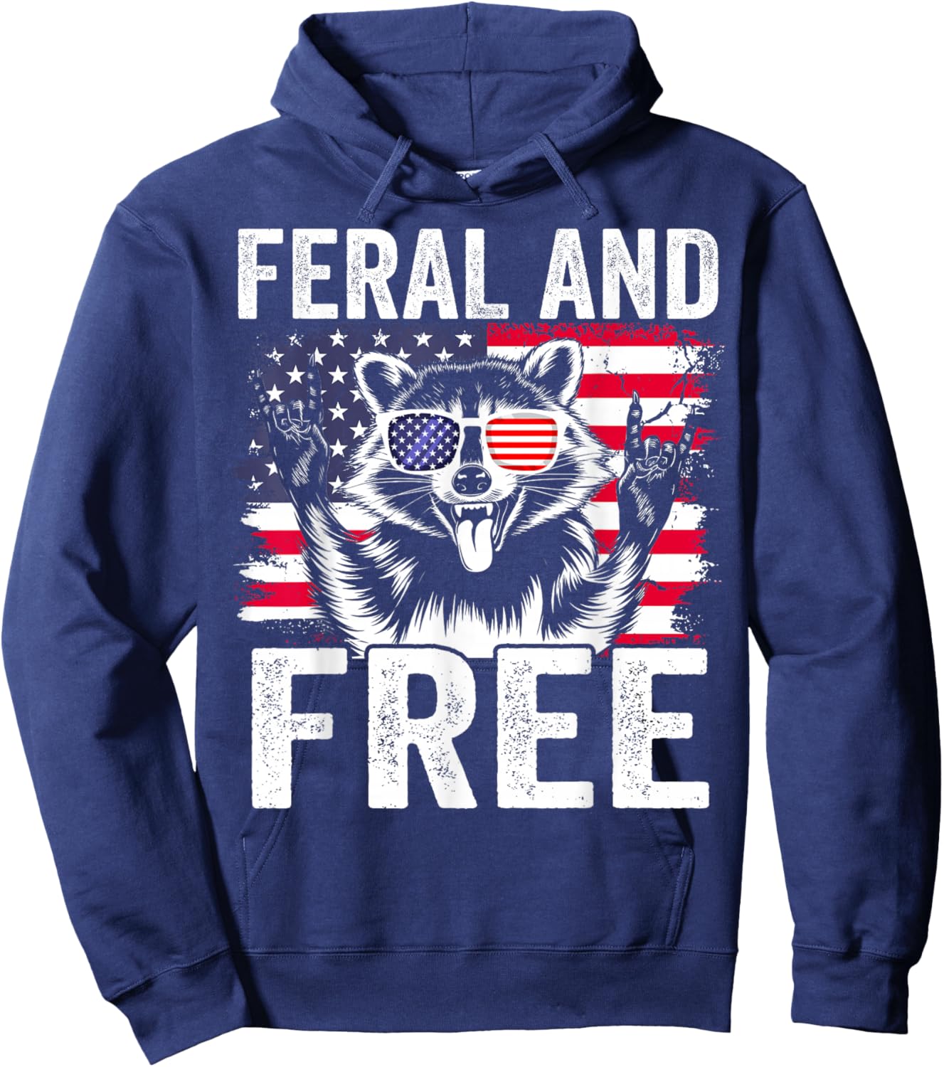Funny Feral and Free Raccoon 4th of July Toddler Boys Kids Hoodie - Hoodie | Navy
