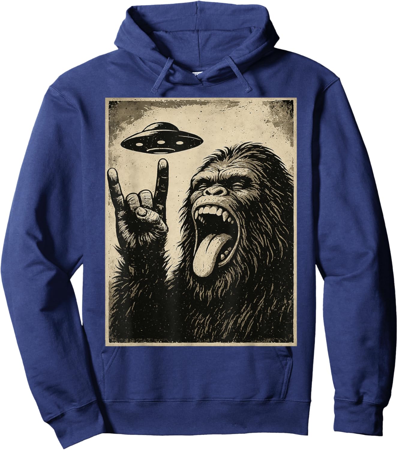 Bigfoot Rock Tongue UFO Selfie Sasquatch Rocker Boy Men Kids Hoodie - Hoodie | Navy