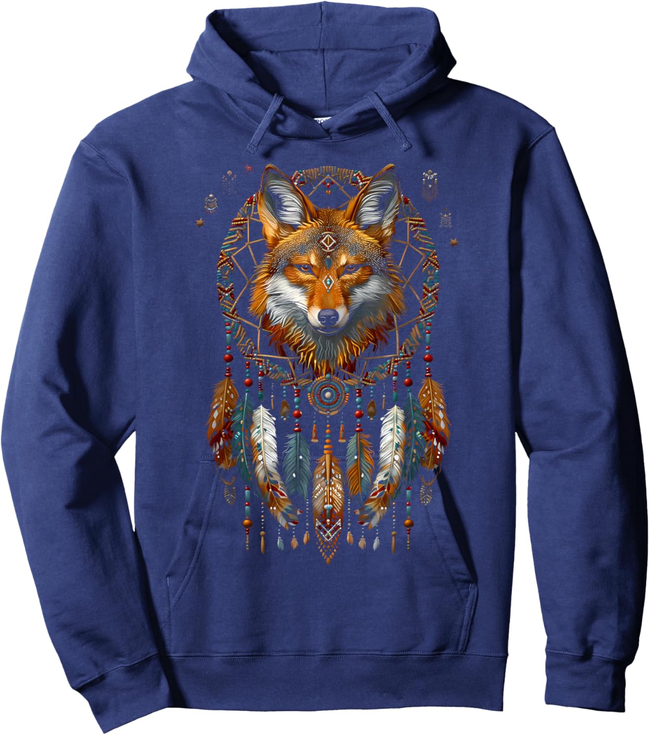 Colorful Mantra Spirit Animal Dreamcatcher Shop Fox Dreamcatcher Native American Indian Feathers Arts -Adults Hoodie - Hoodie | Navy