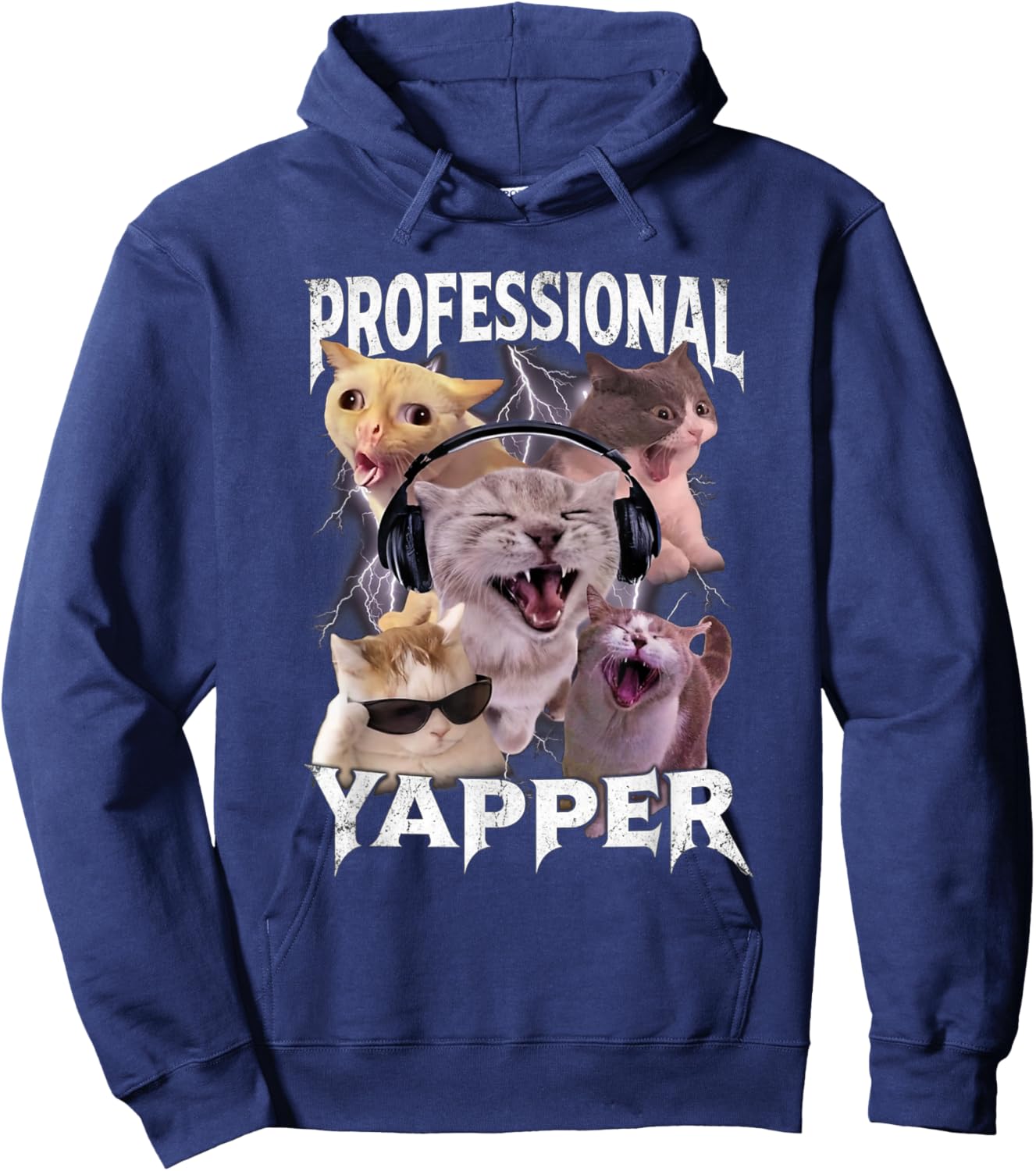 Funny Professional Yapper Cat Meme Rock Style Humor GIFF Hoodie - Hoodie | Navy