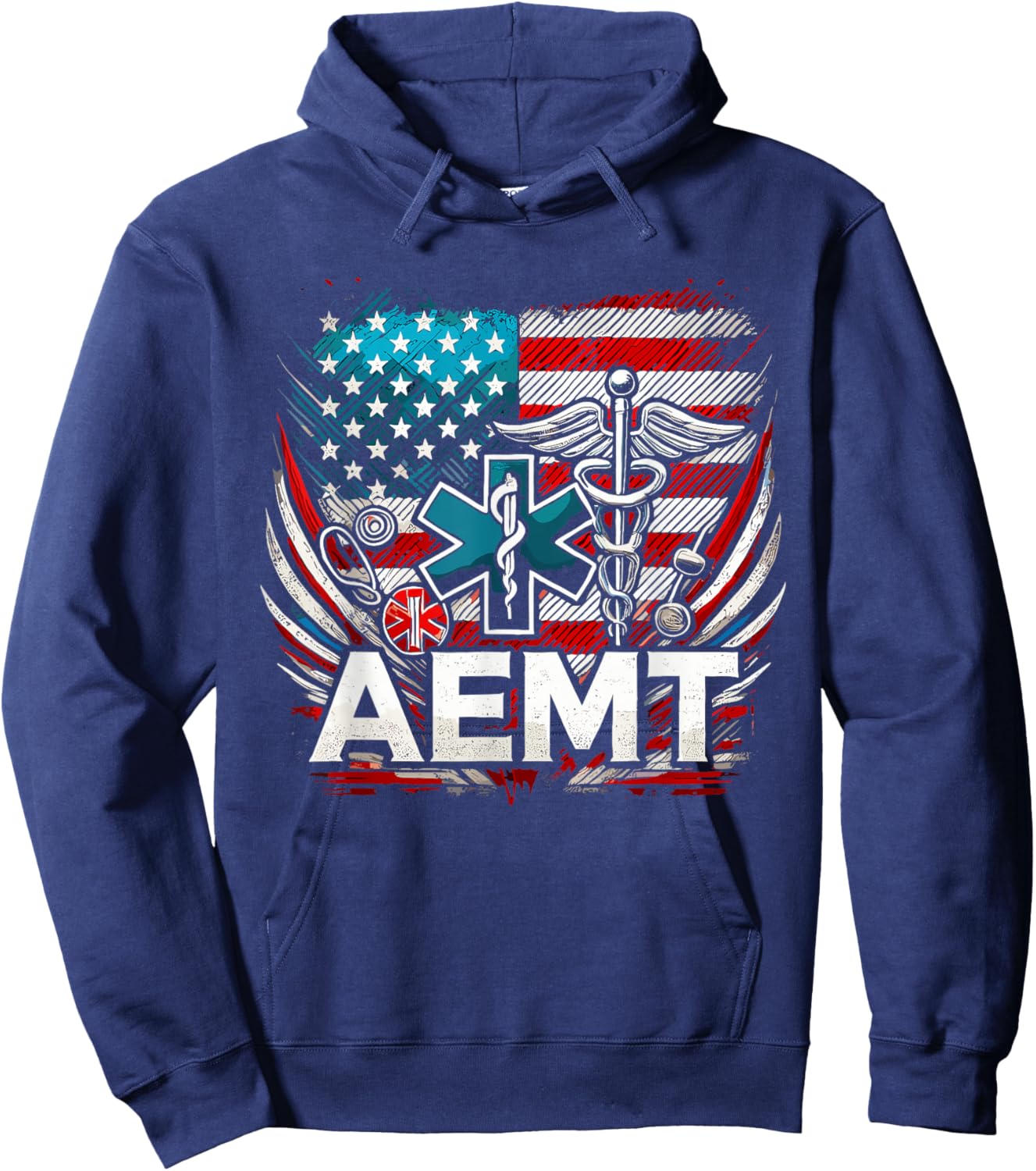 AEMT USA Flag Patriotic Medical Medical Technician Hoodie - Hoodie | Navy