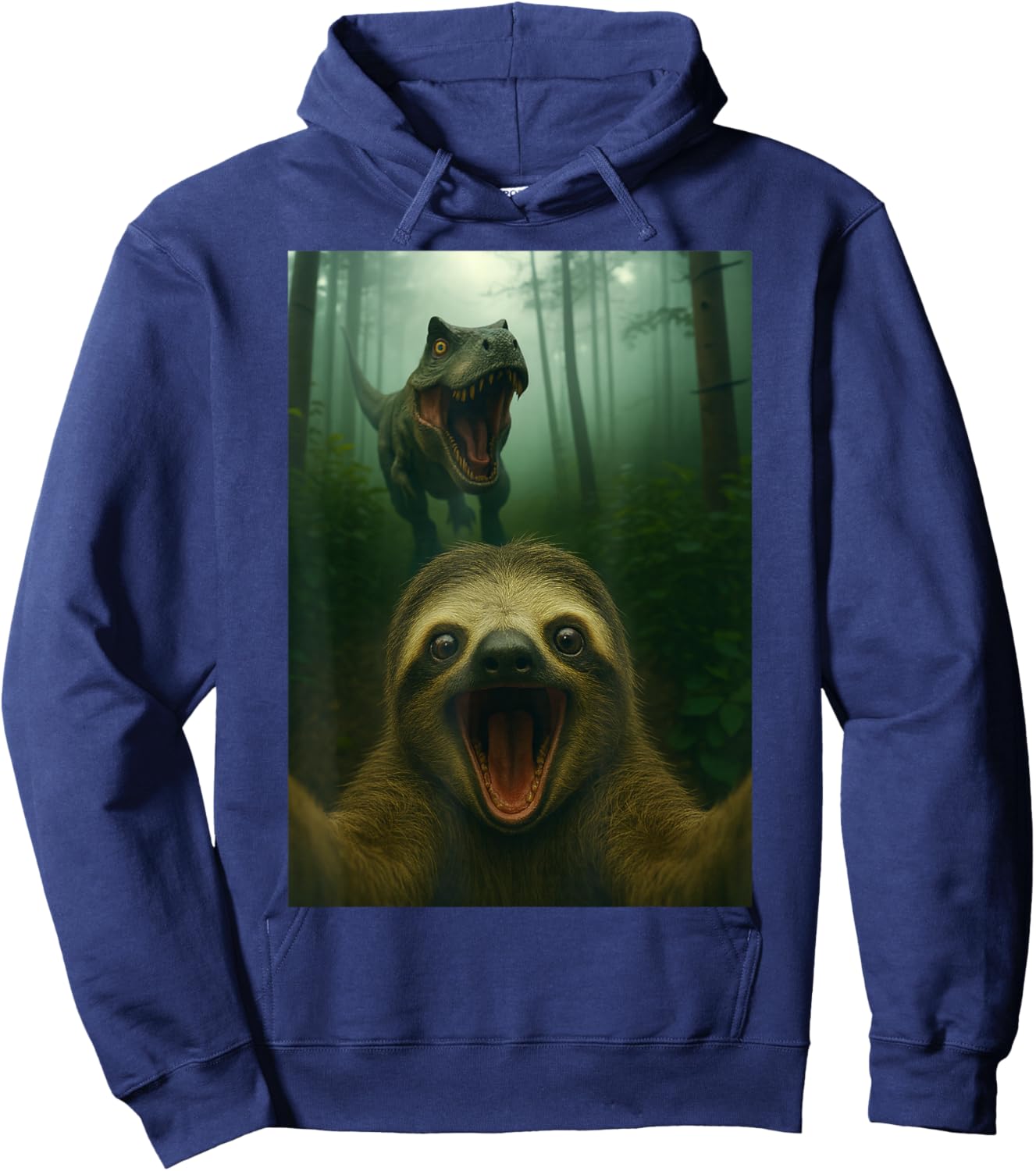 Funny Sloth Selfie with T-Rex Dinosaur Gifts Men Women Kid Hoodie - Hoodie | Navy