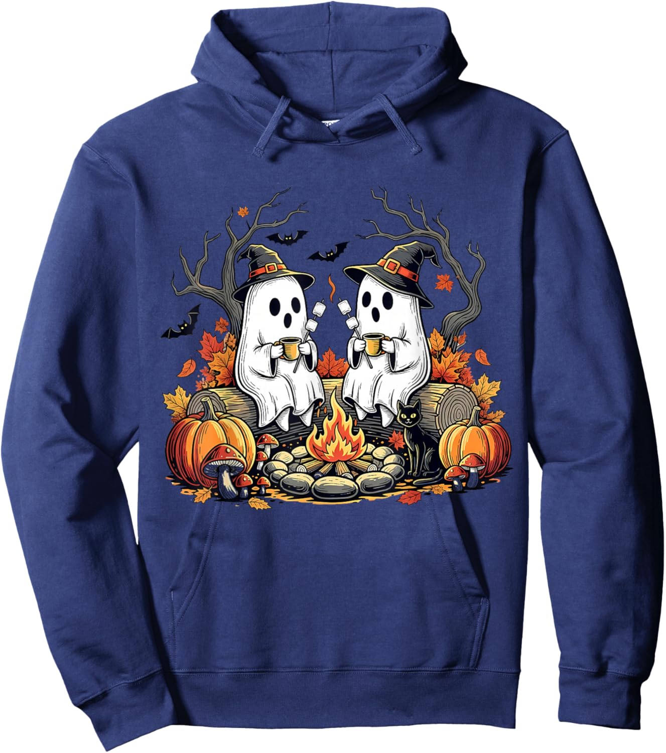 Retro Cute Ghost Boo Spooky Season Autumn Camping Halloween Hoodie - Hoodie | Navy