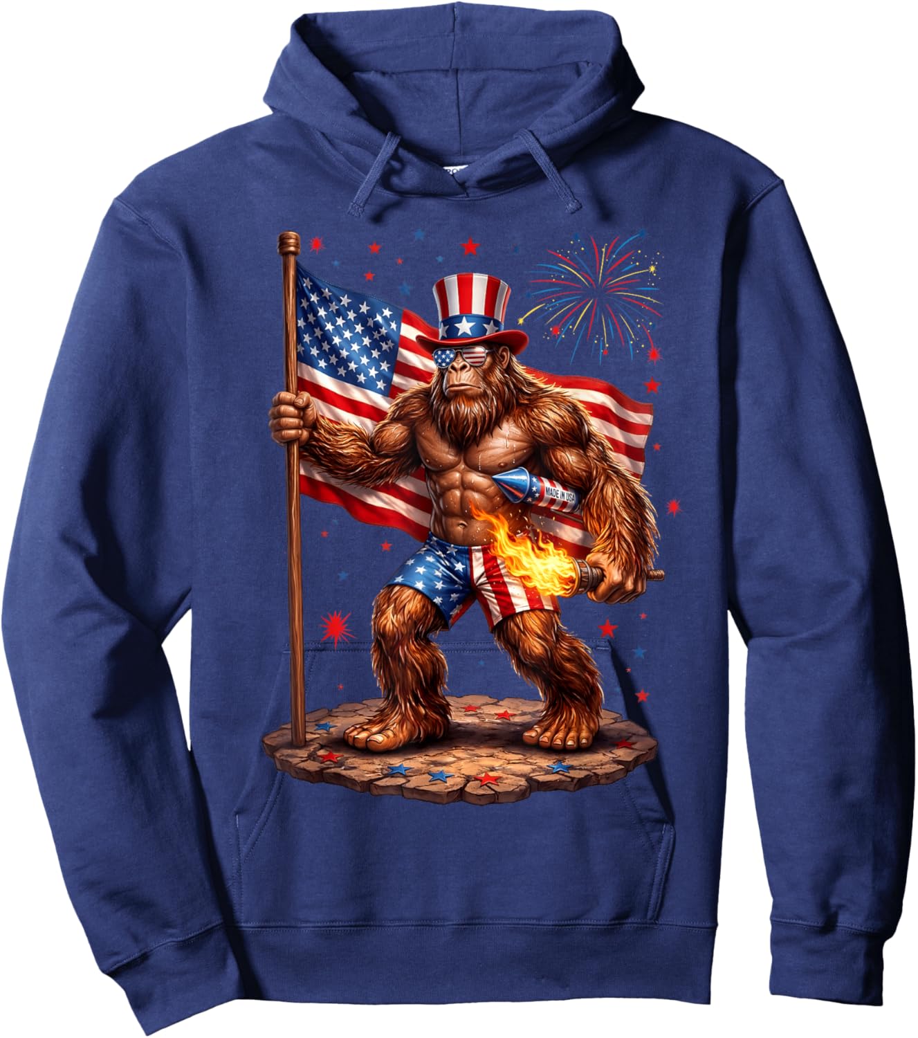 Bigfoot 4th of July US American Flag Sasquatch Men Women Kid Hoodie - Hoodie | Navy