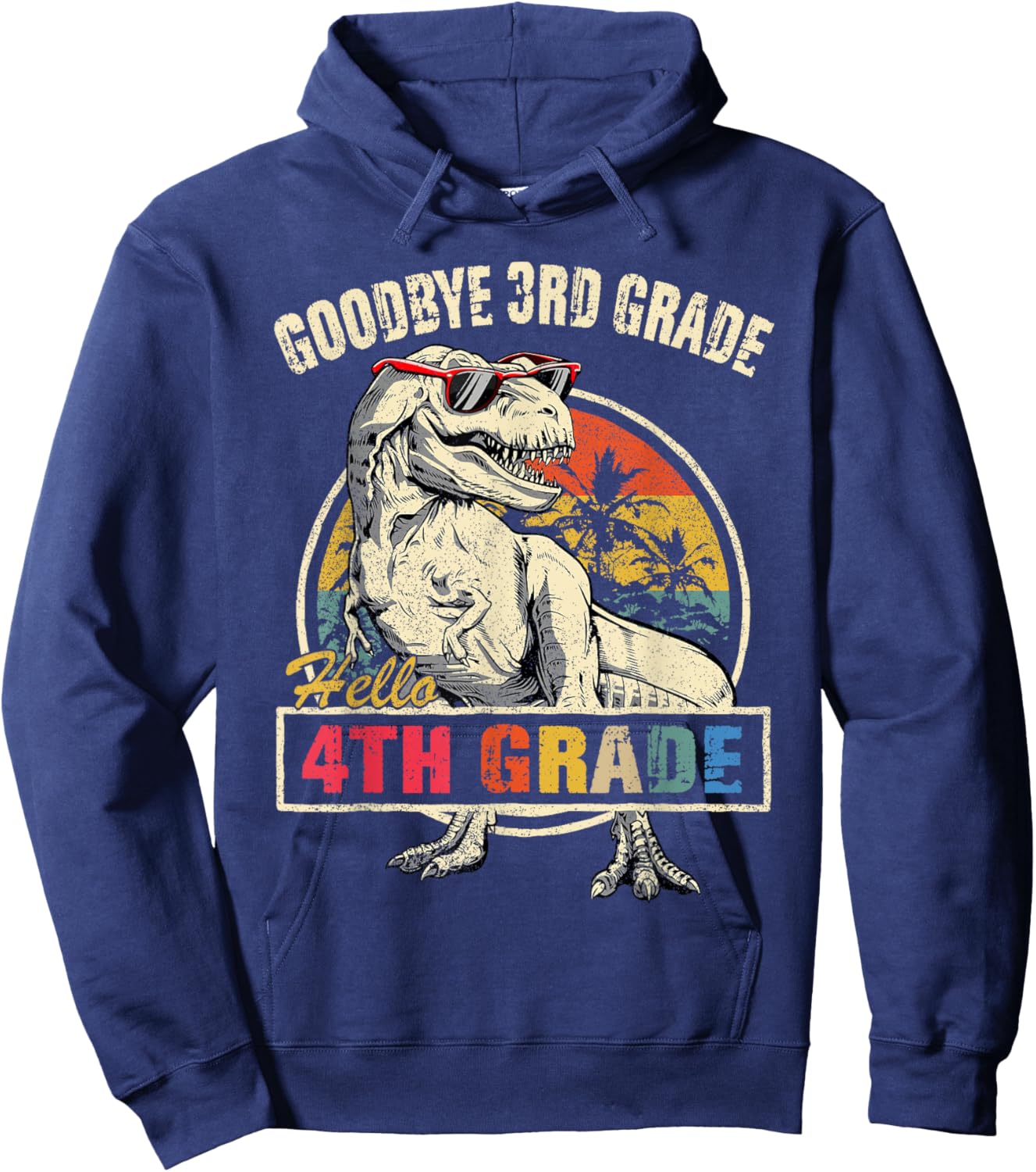 Goodbye 3rd Grade Hello 4th Grade Graduation T Rex Boys Kids Hoodie - Hoodie | Navy