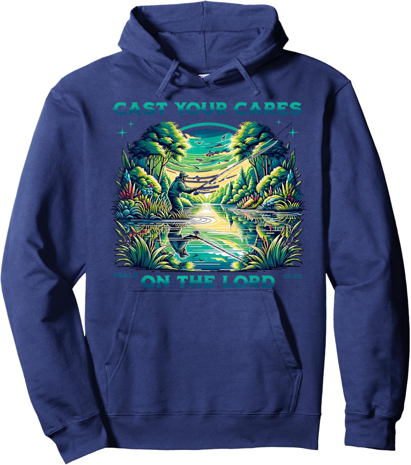 Cast Your Cares On The Lord, Great Men Christian Fisherman Hoodie - Hoodie | Navy