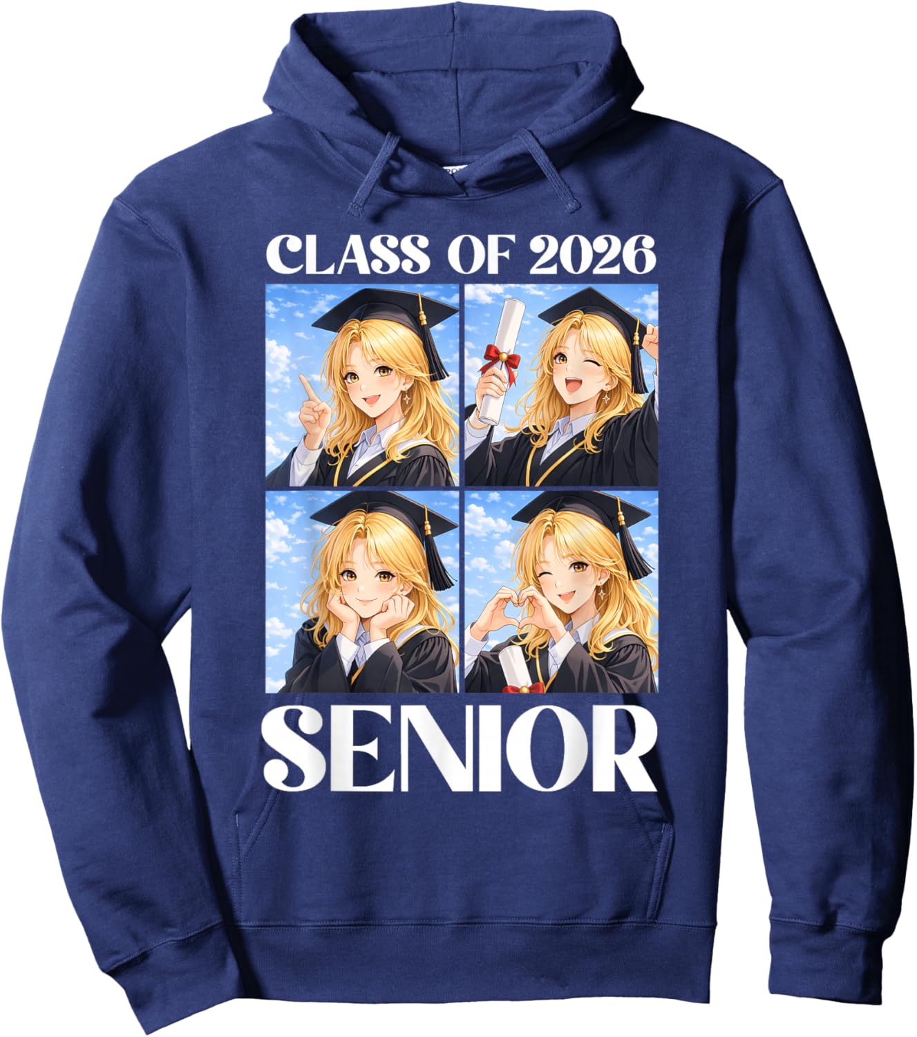 Anime Girl Class of 2026 Senior Graduate Hoodie - Hoodie | Navy