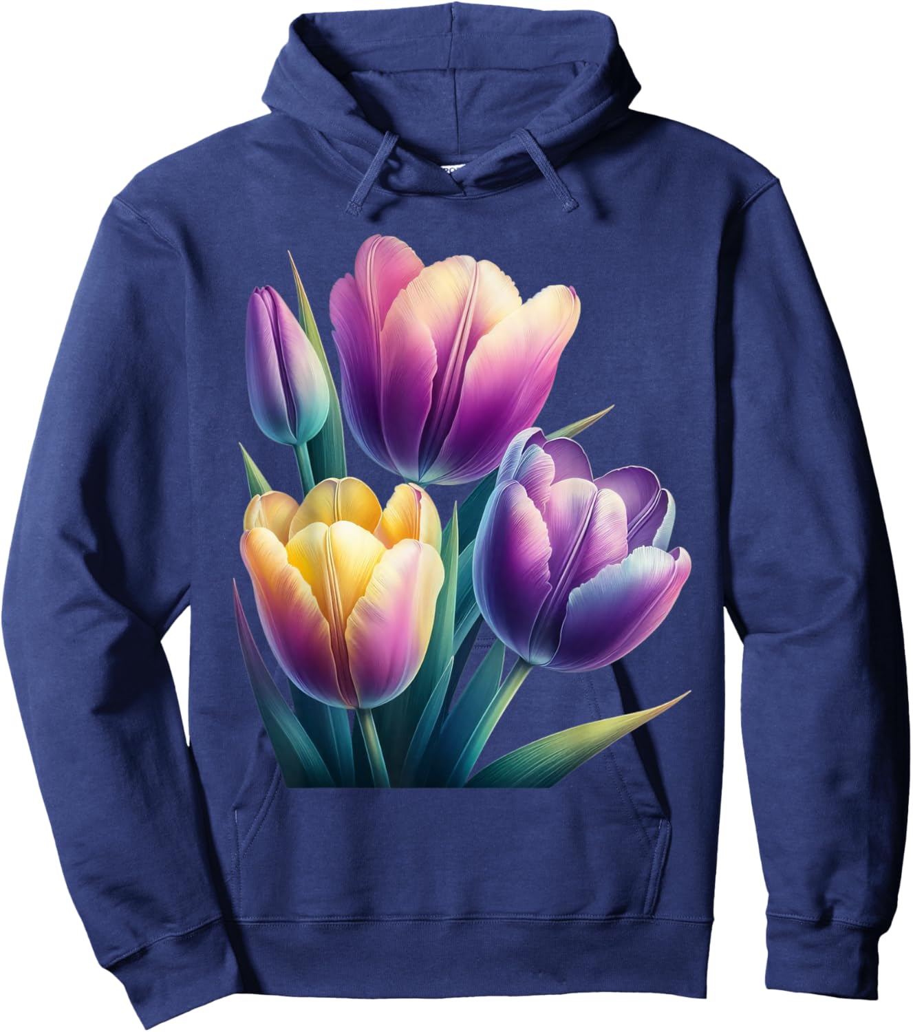 Beautiful Tulips Purple Yellow Botanical Gardening Hoodie - Hoodie | Navy