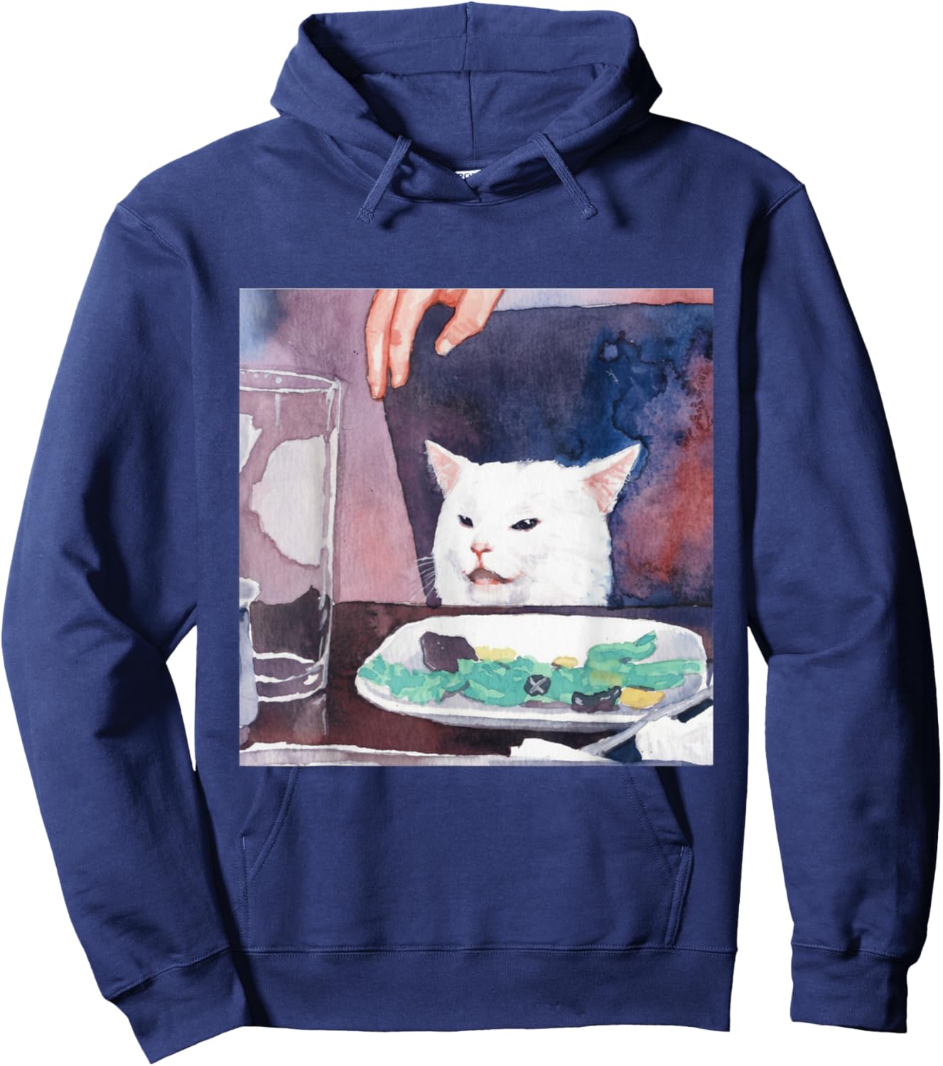 Funny Cat at Dinner Table Meme Hoodie - Hoodie | Navy