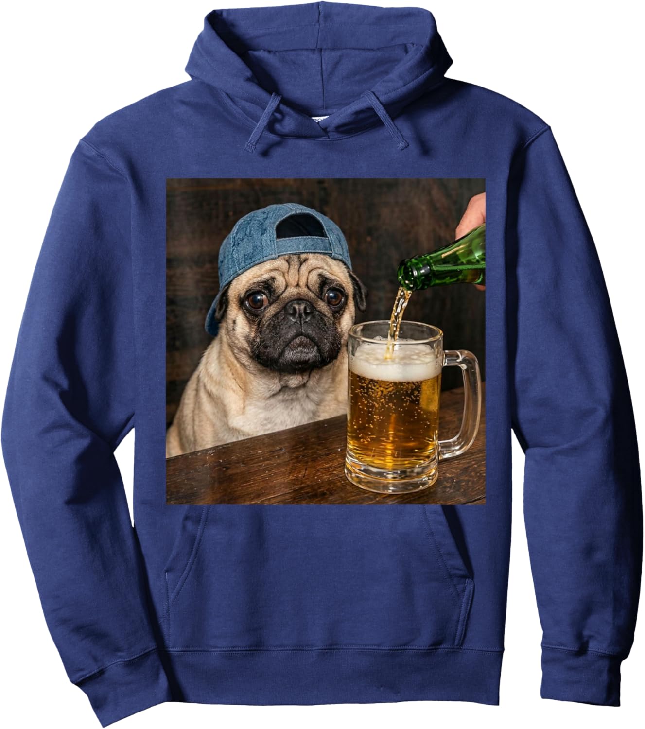 Pug Drinking Beer Funny Pug Dog Meme Hoodie - Hoodie | Navy