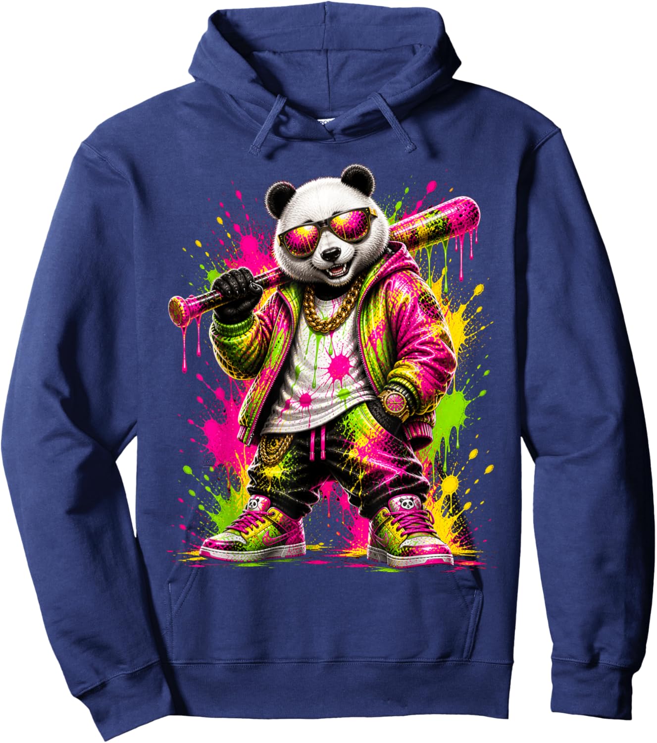 Panda Baseball Drip Funny Animal Party Sport Cool Graphic Hoodie - Hoodie | Navy