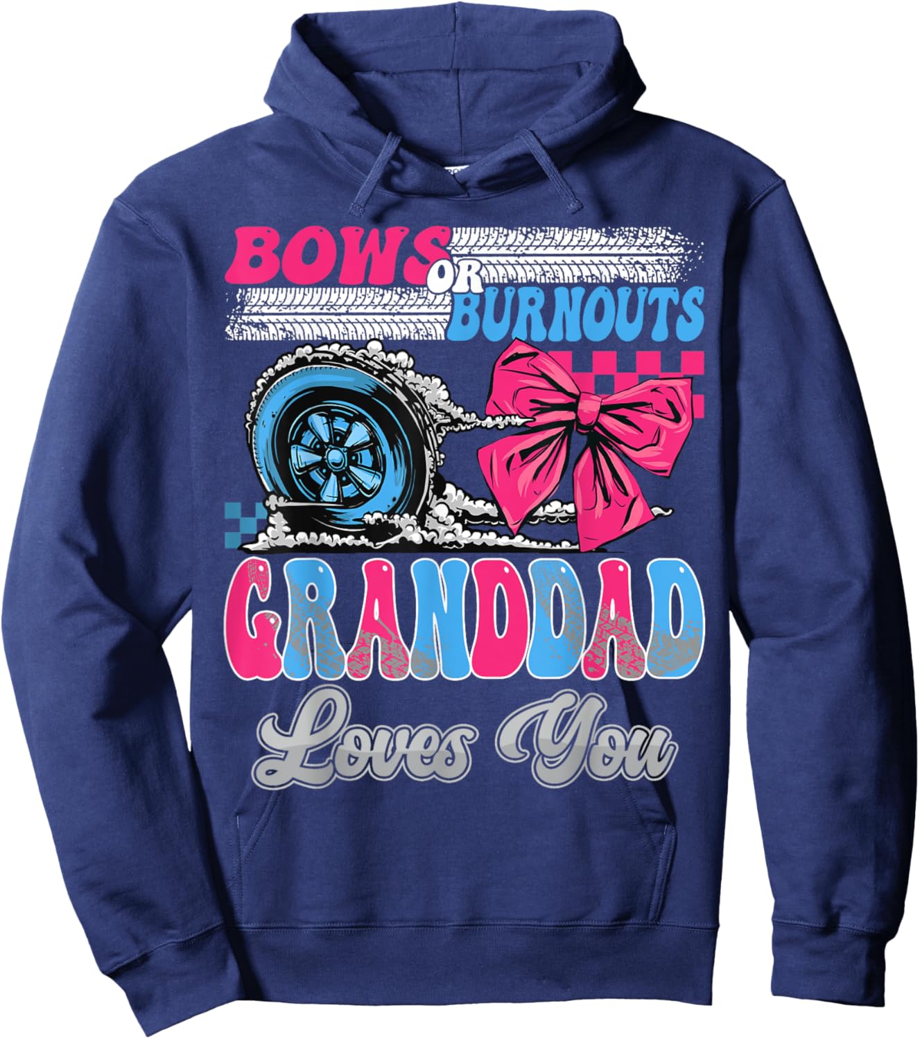 Burnouts or Bows Granddad Loves You Gender Reveal Party Hoodie - Hoodie | Navy