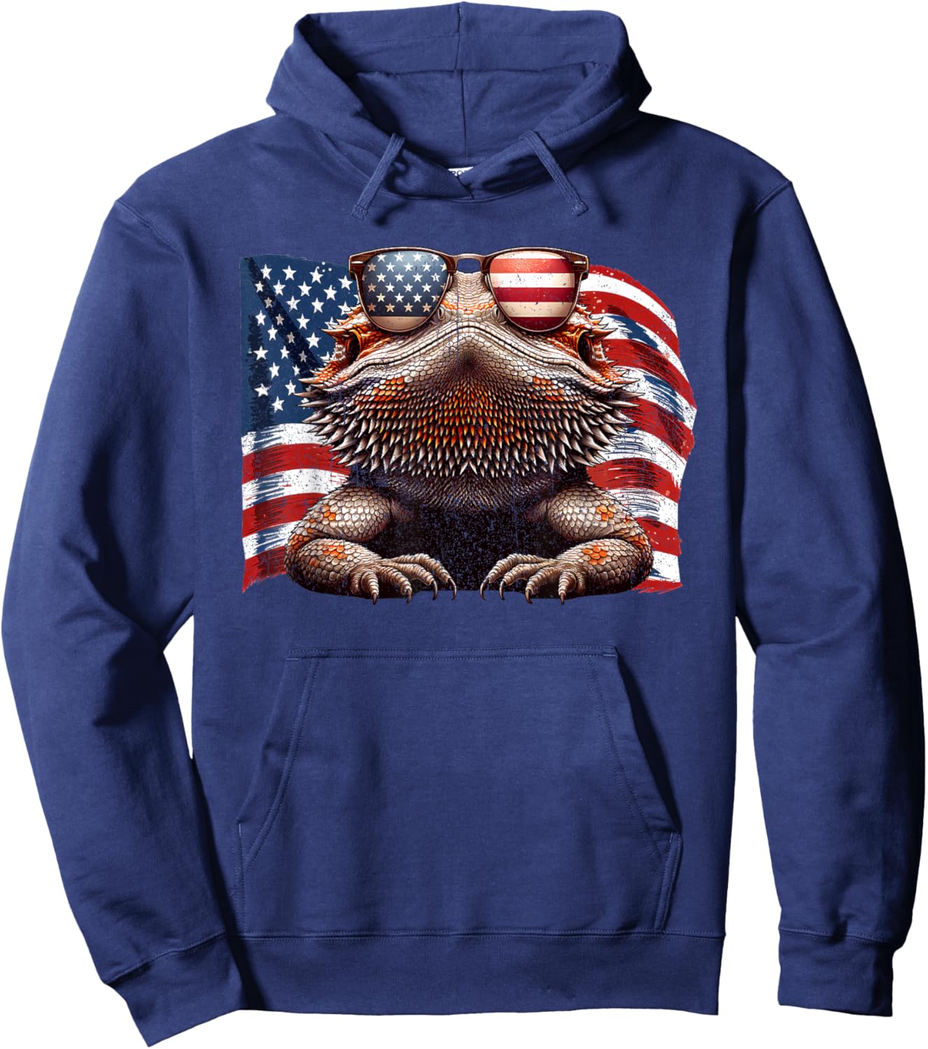 Bearded Dragon Reptiles Lovers American Flag Sunglasses Pets Hoodie - Hoodie | Navy