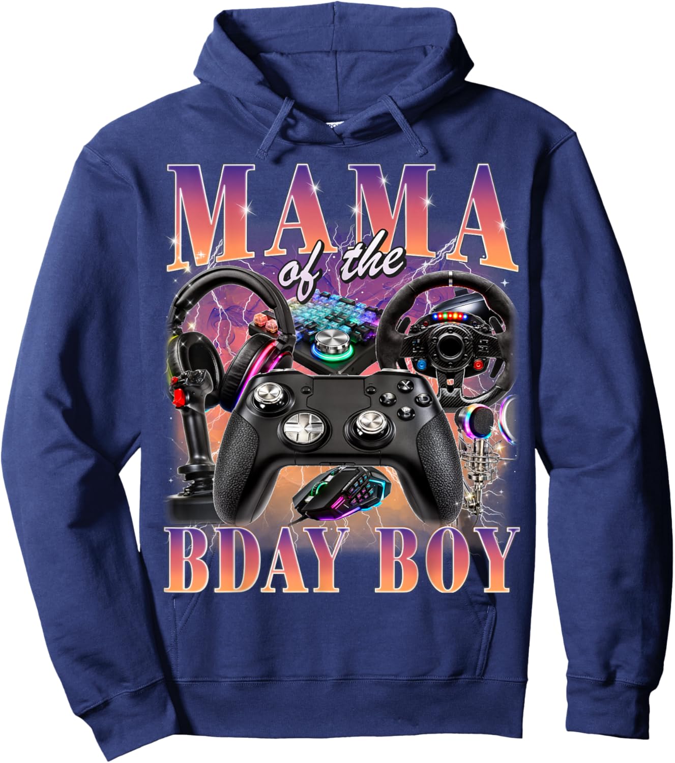 Mom of The Birthday Boy Gamer Retro 90s Style Video Game Hoodie - Hoodie | Navy