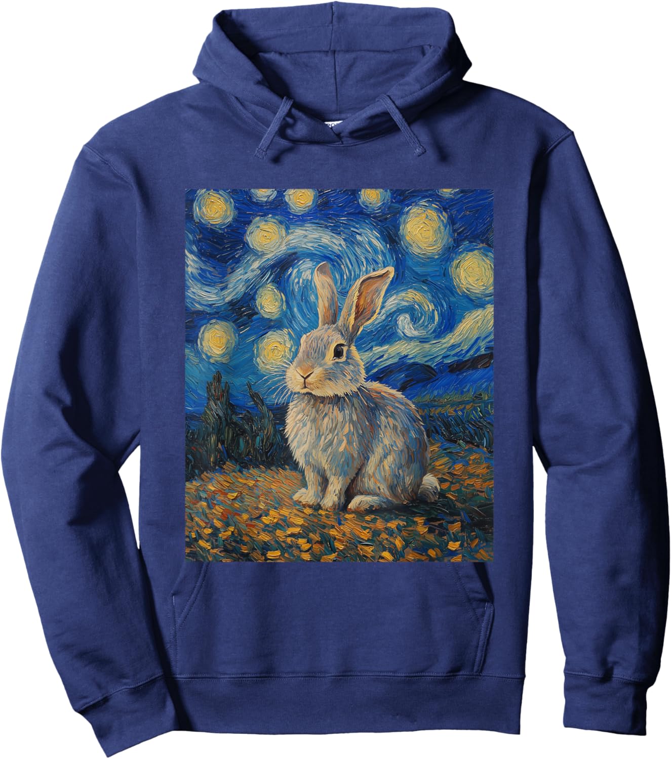 Cute Bunny Rabbit - Van Gogh Style - Starry Night Hoodie - Hoodie | Navy