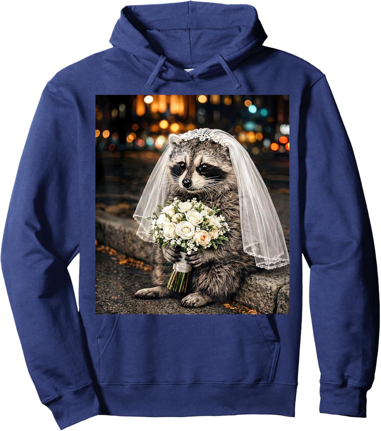 Feral Raccoon Bride Engaged Funny Bachelorette Selfie Meme Hoodie - Hoodie | Navy
