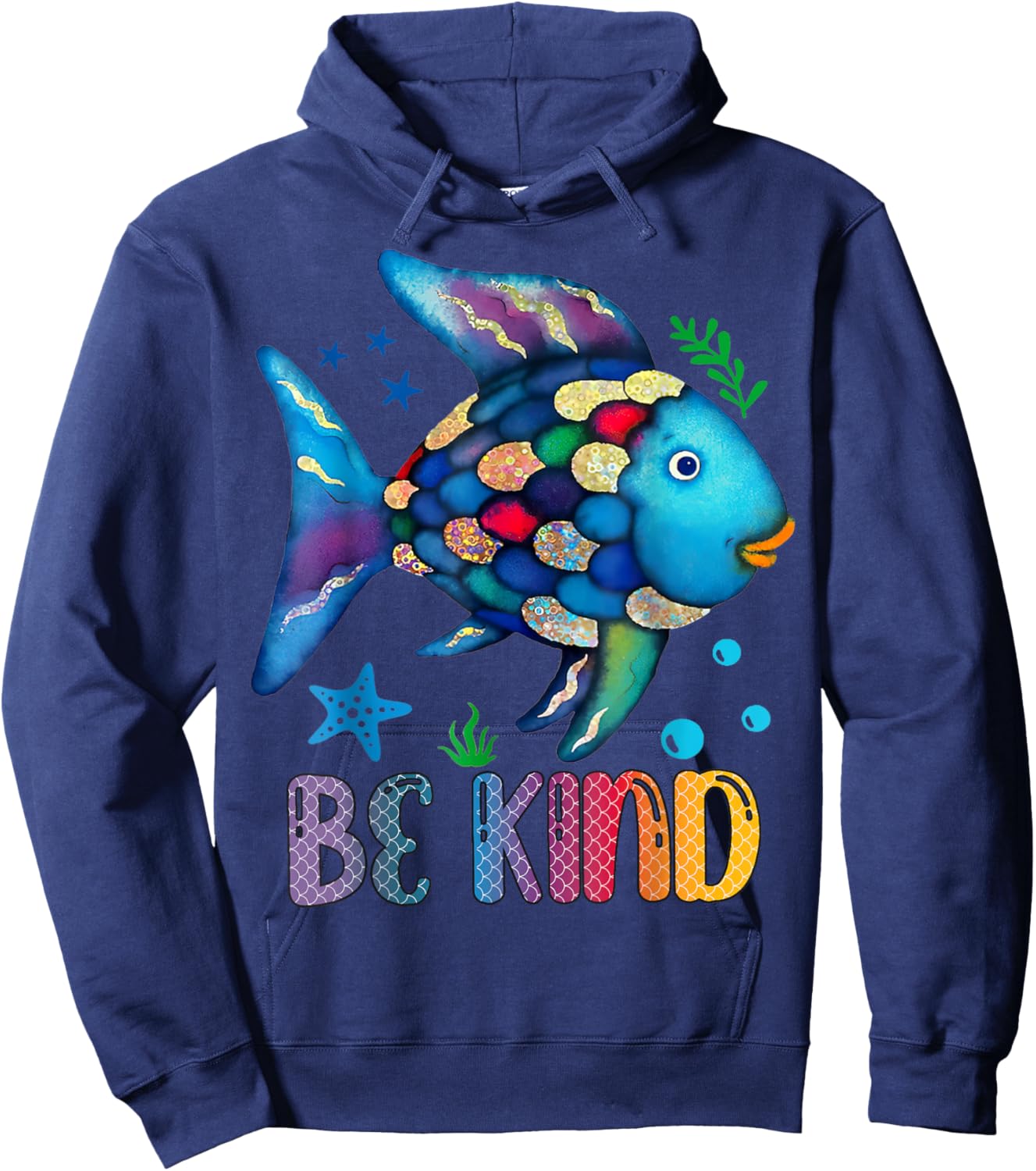 Kids Be Kind Rainbow Scale Fish Teacher Reading Book Hoodie - Hoodie | Navy