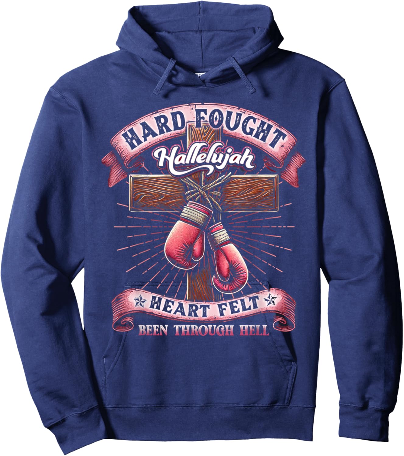 Hard Fought Heart Felt Bee Hallelujah Christian Boxing Faith Hoodie - Hoodie | Navy