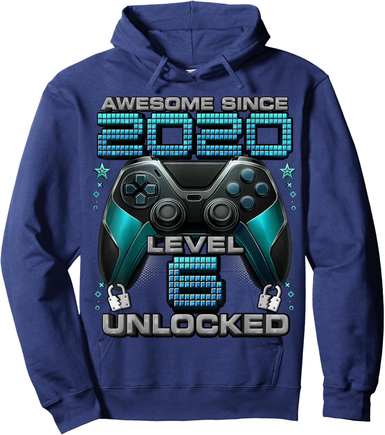 Level 6 Unlocked Awesome Since 2020 6th Birthday Gaming Hoodie - Hoodie | Navy