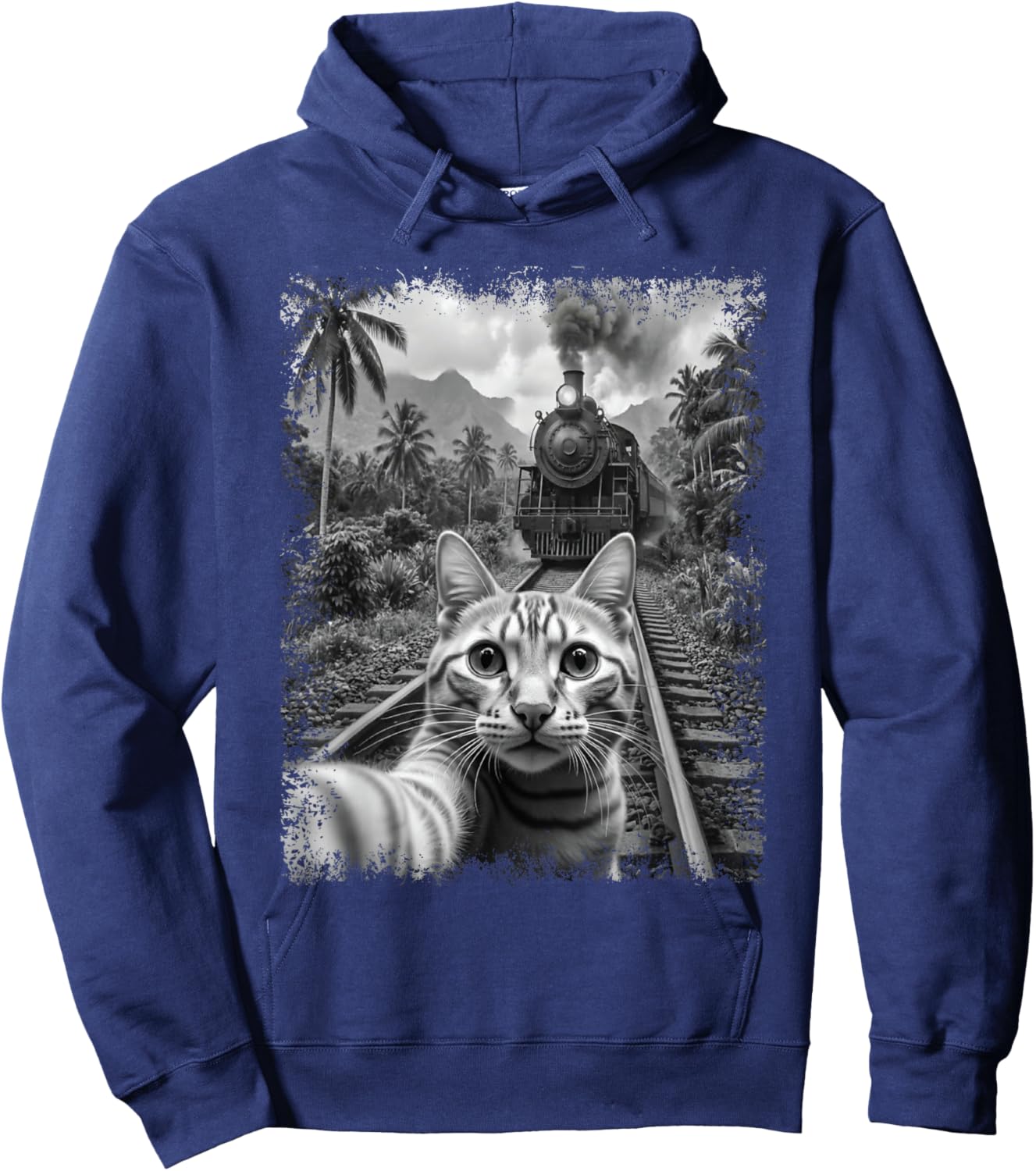 Funny Cat Taking A Selfie With Steam Train Meme Trainspotting Hoodie - Hoodie | Navy