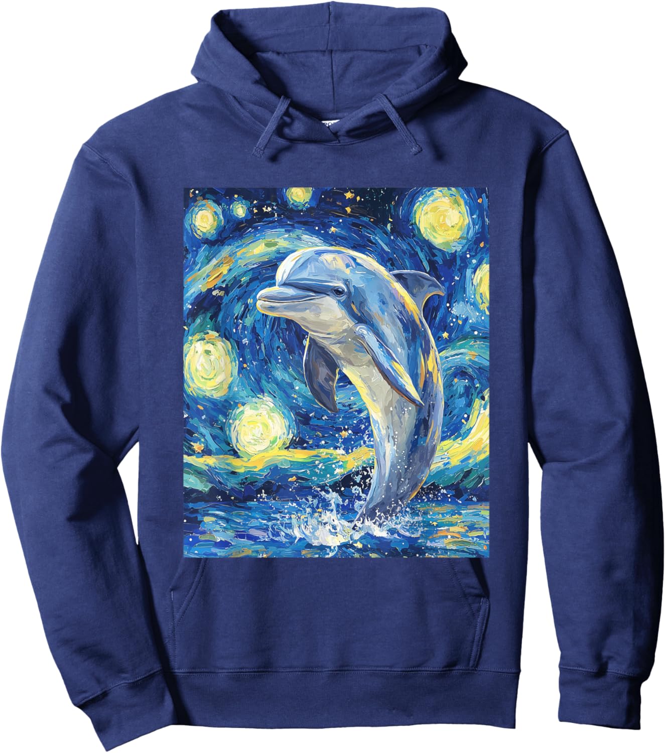 Cute Dolphin - Van Gogh Style - Starry Night Graphic Hoodie - Hoodie | Navy