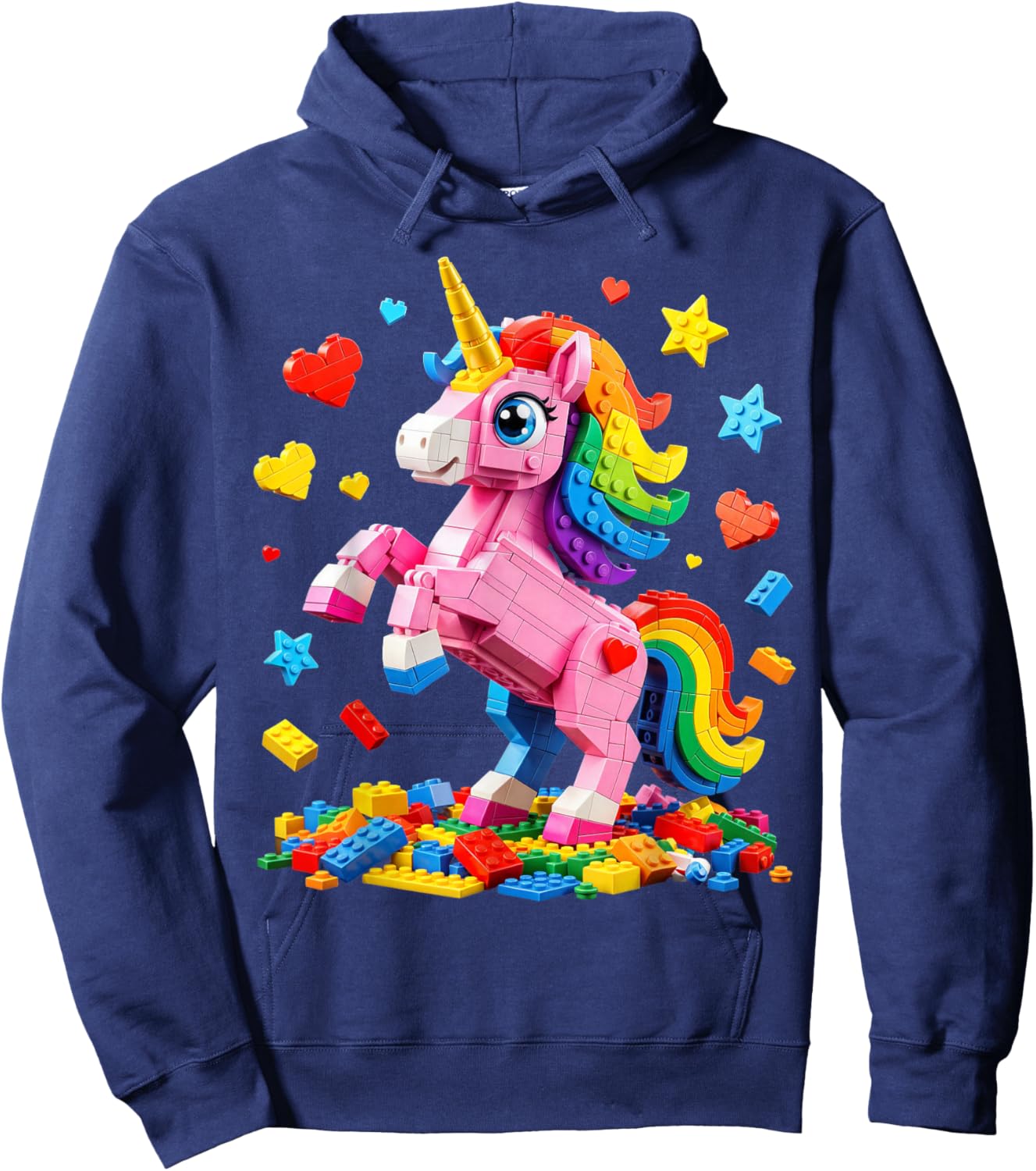 Unicorn Master Builder Girls Kids Building Bricks Blocks Toy Hoodie - Hoodie | Navy