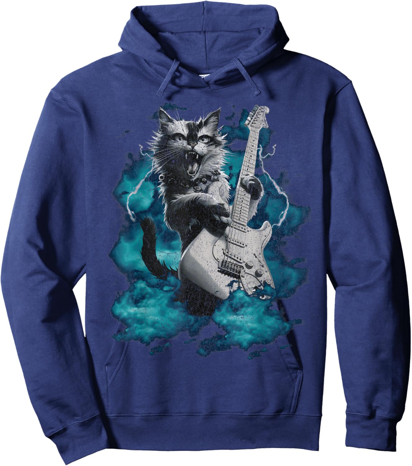 Cool Guitar Cat Kittie Rock Band Music Thunder Rockstar Men Women Hoodie - Hoodie | Navy