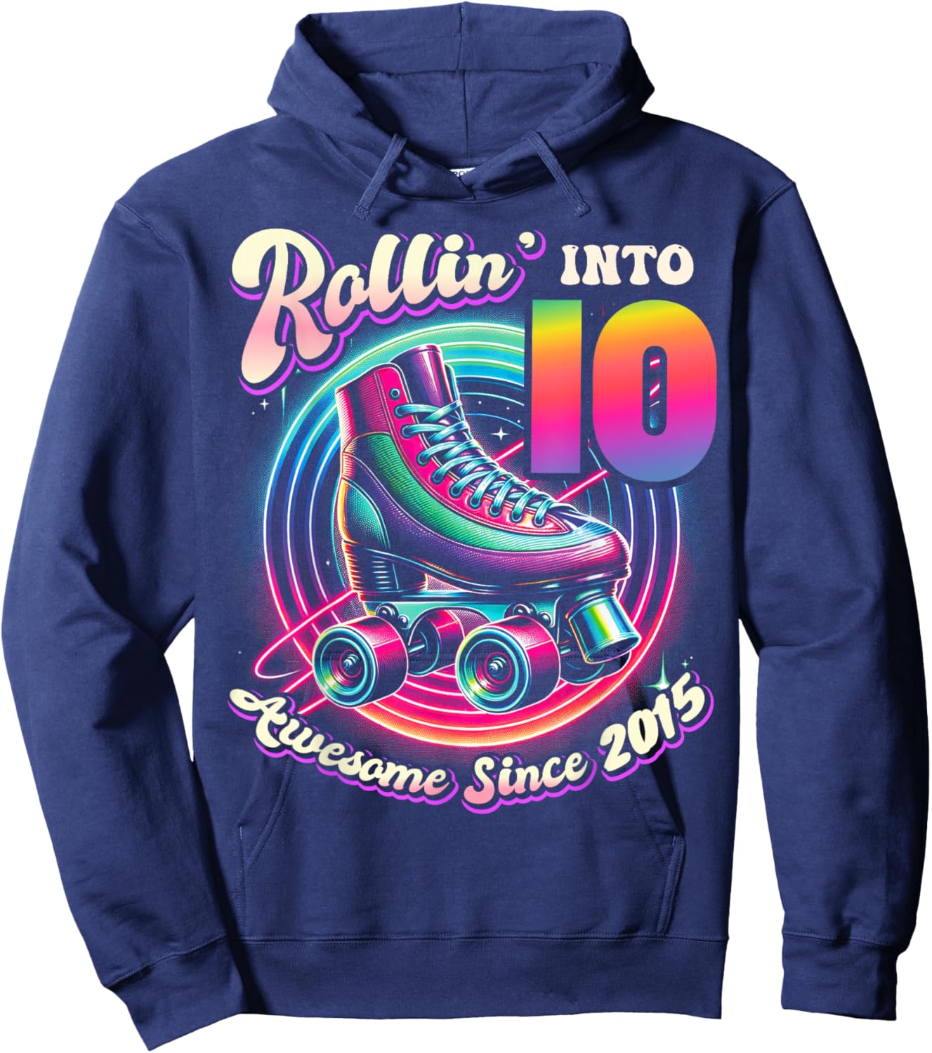 Birthday Roller Skating 10th Girl Rollin into 10 Skate Party Hoodie - Hoodie | Navy