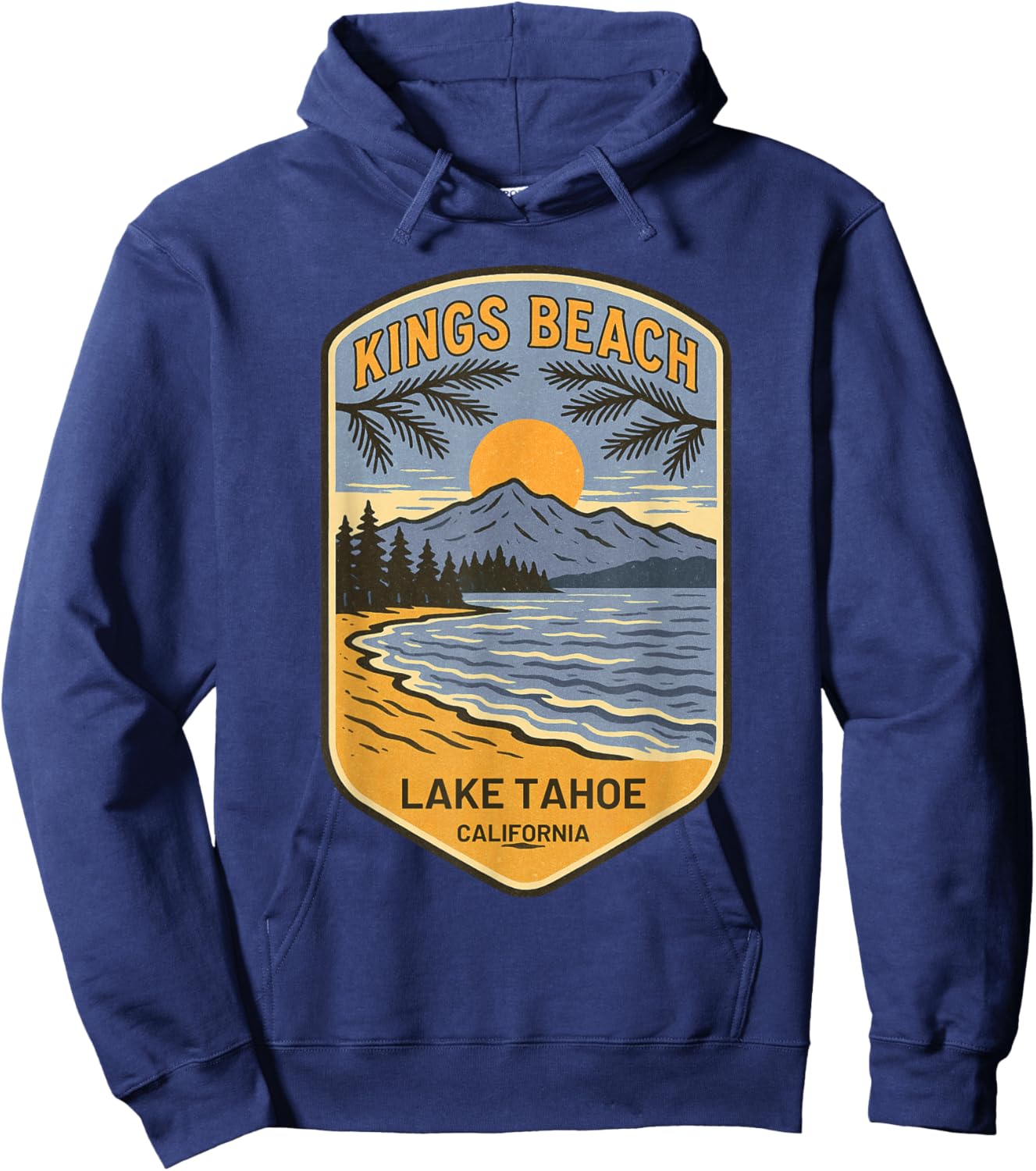 Kings Beach Lake Tahoe California Retro Vintage Art Souvenir Hoodie - Hoodie | Navy