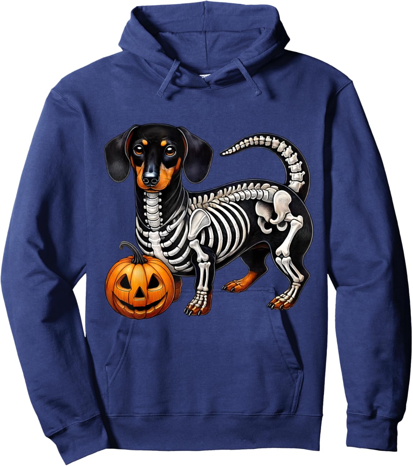 Dachshund Skeleton Jack O Lantern Funny Wiener Dog Halloween Hoodie - Hoodie | Navy