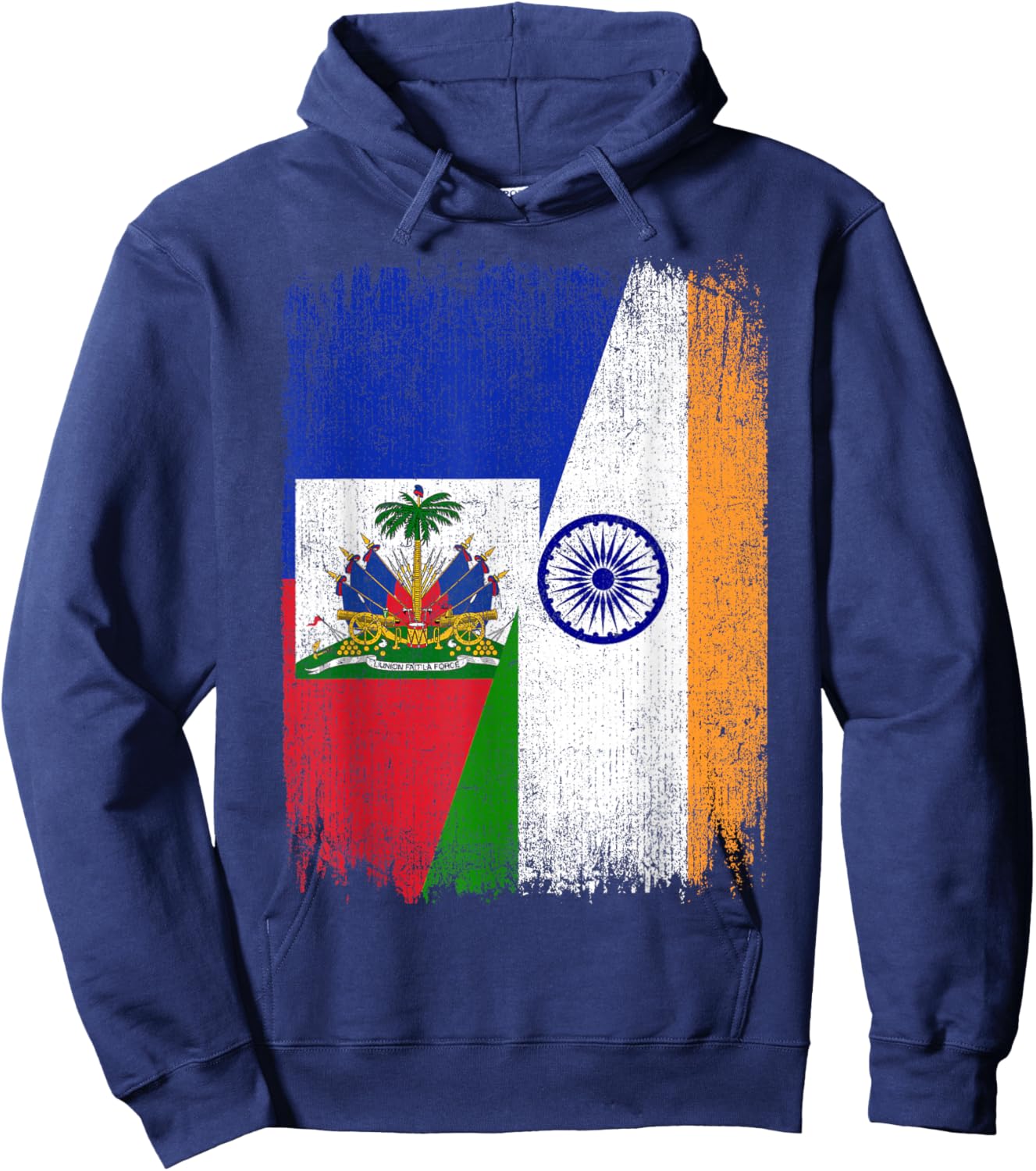 Half Haiti India Flag Haitian Indian Pride Roots Hoodie - Hoodie | Navy