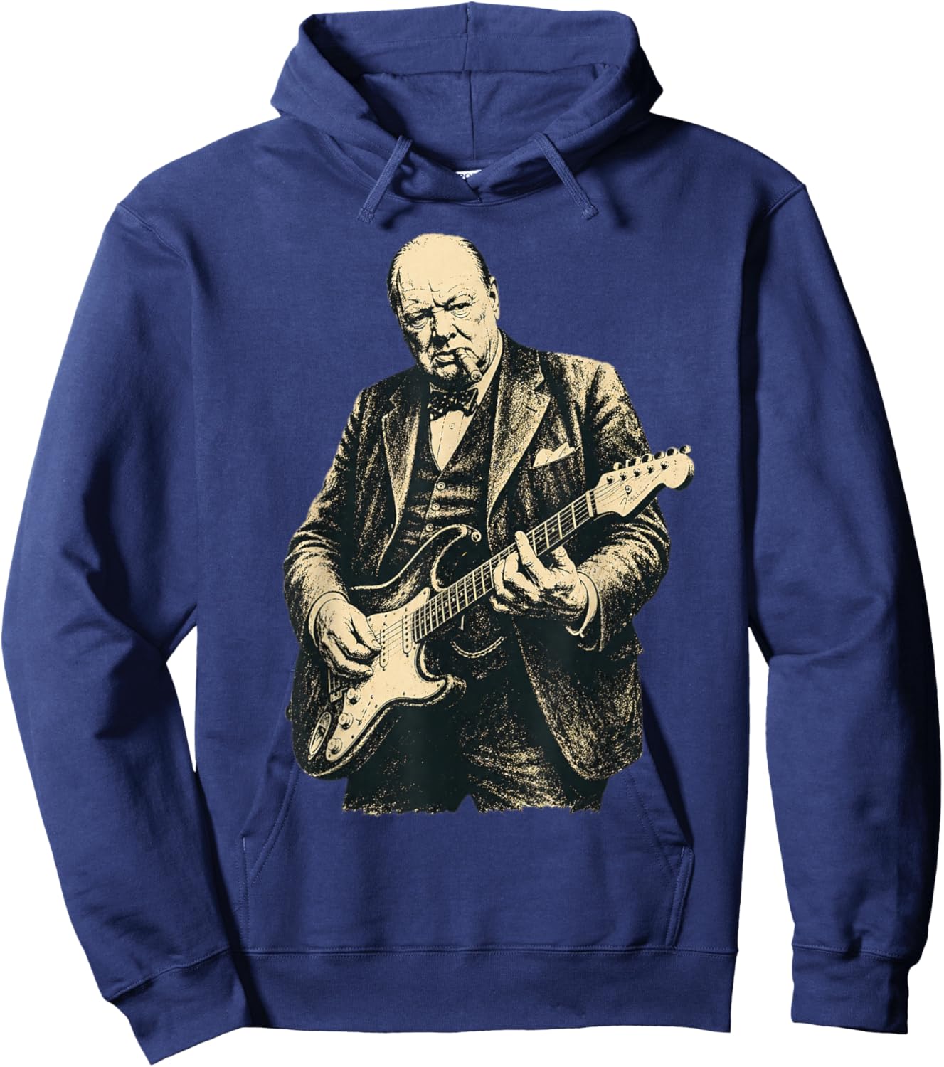 Winston Churchill Playing Guitar Rocker Cool Retro Vintage Hoodie - Hoodie | Navy