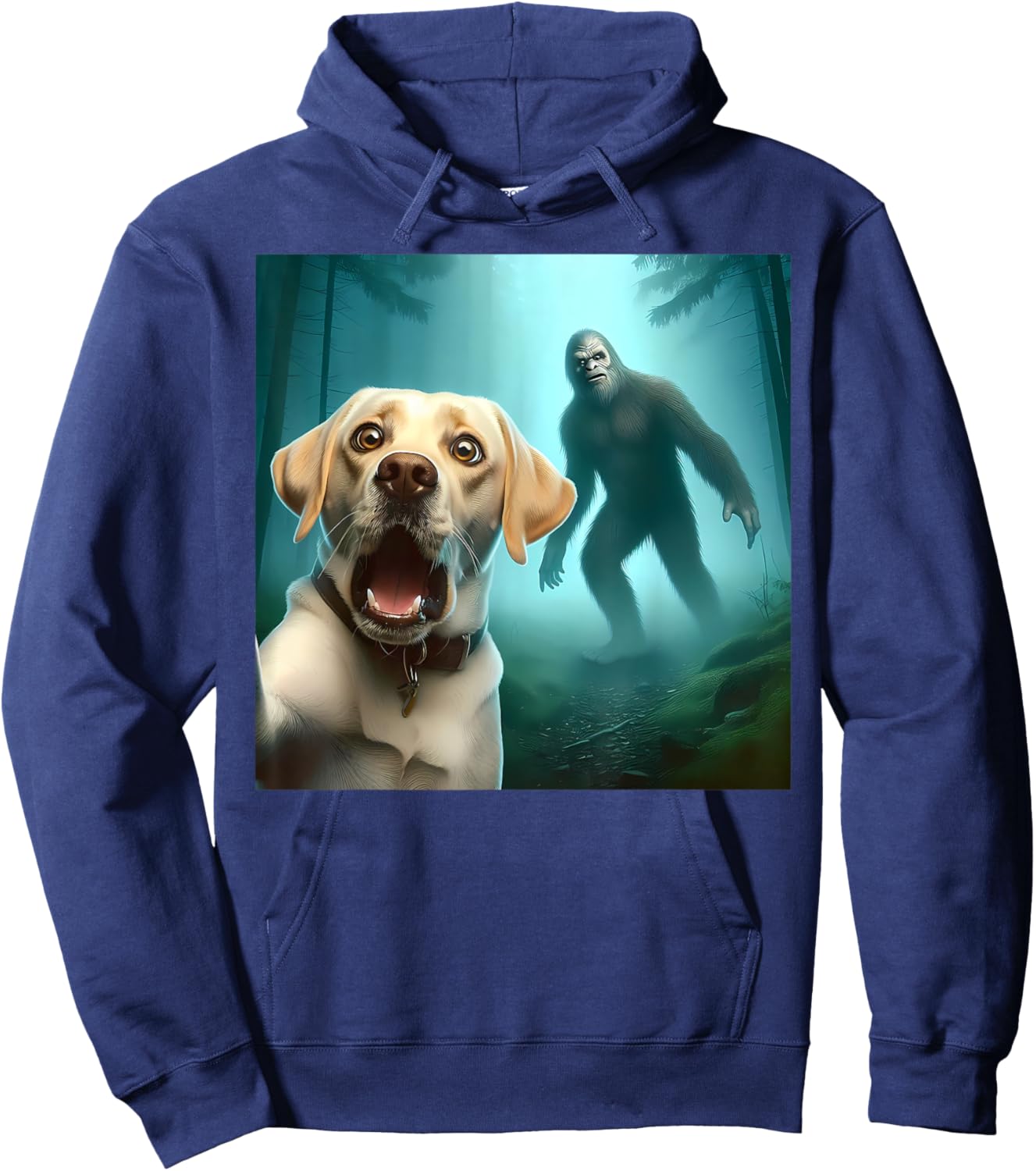 Labrador retriever Selfie with bigfoot sasquatch Hoodie - Hoodie | Navy