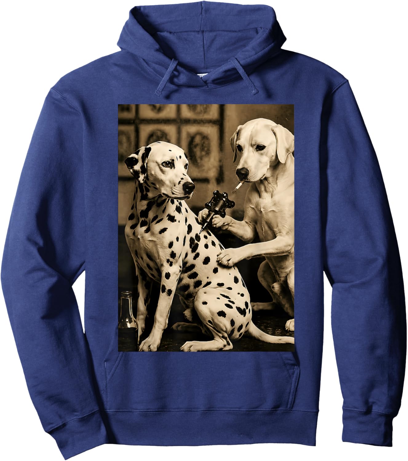 Funny Dalmatian Tattoo Artist Dog Smoking Vintage Art Hoodie - Hoodie | Navy