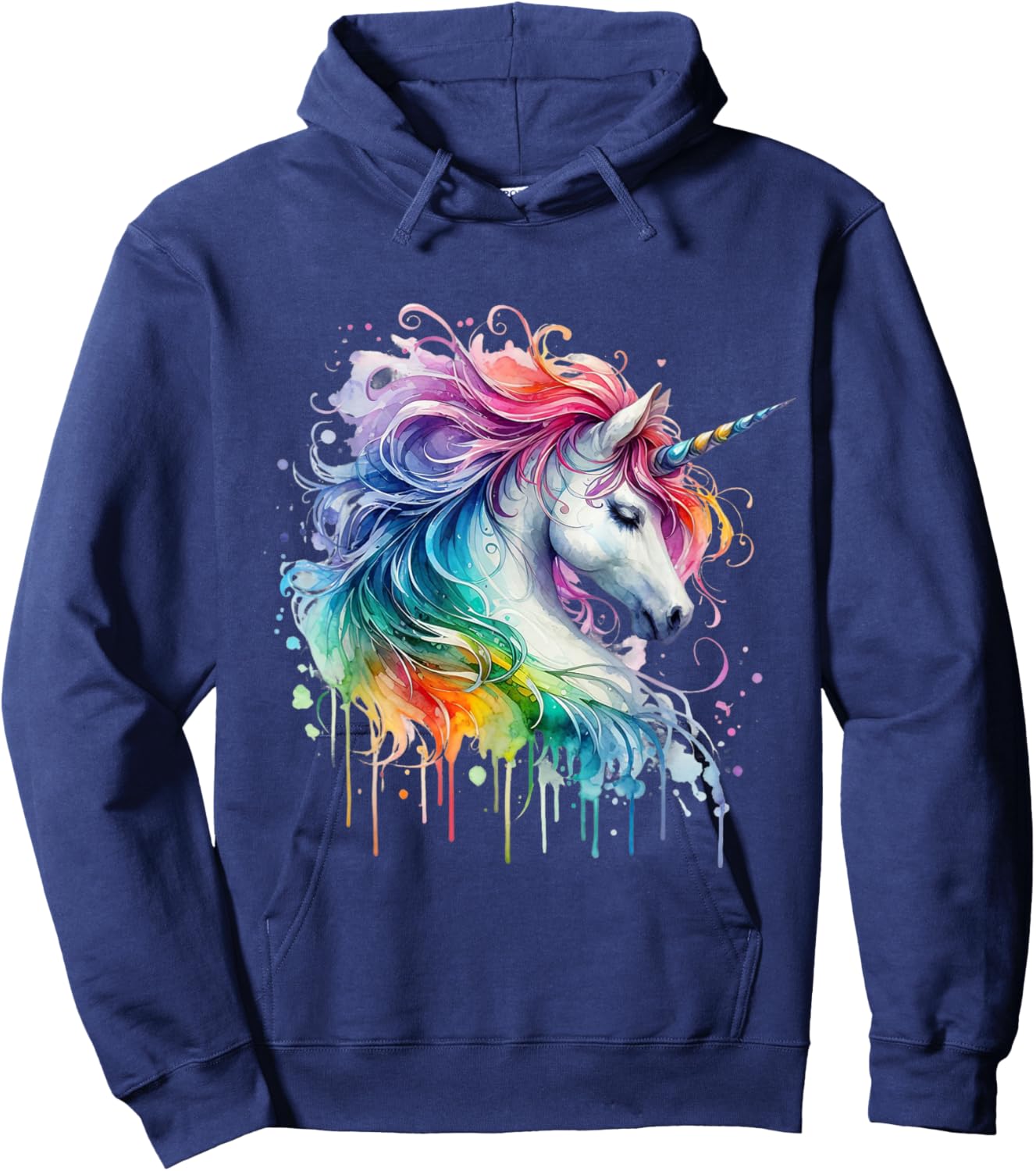 Unicorn Watercolour Rainbow Fantasy Mythical Creatures Animal Motif Hoodie - Hoodie | Navy