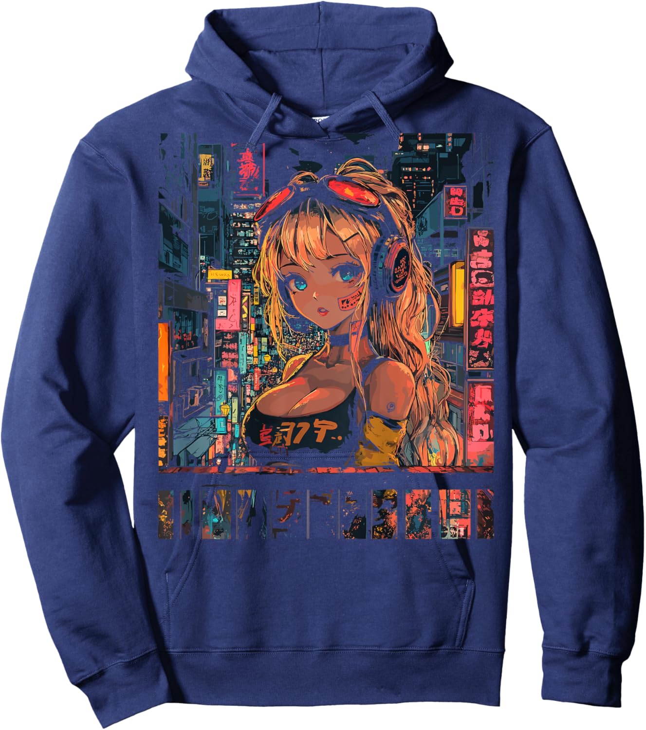 Anime Girl Japan Back Printed Graphic Hoodie - Hoodie | Navy
