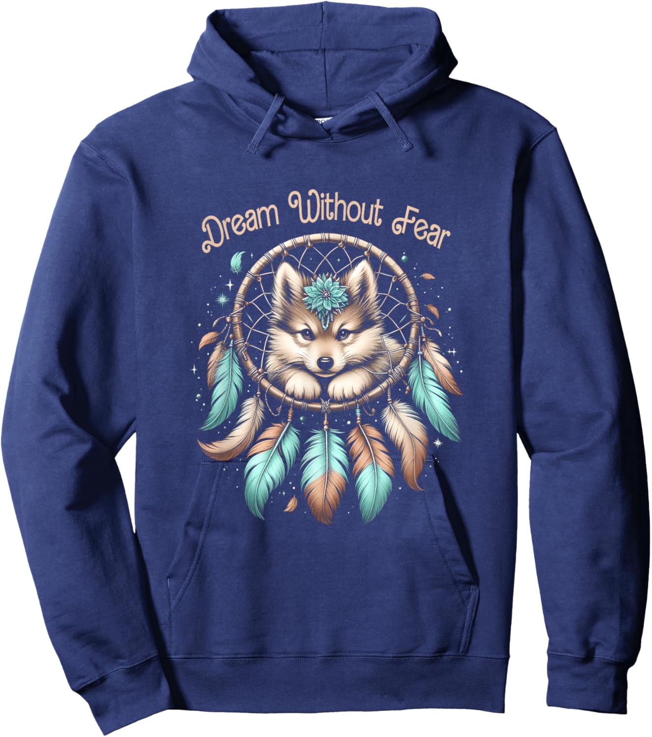Vintage Western Dreamcatcher Wolf Dream WithoutFear Wolf Hoodie - Hoodie | Navy