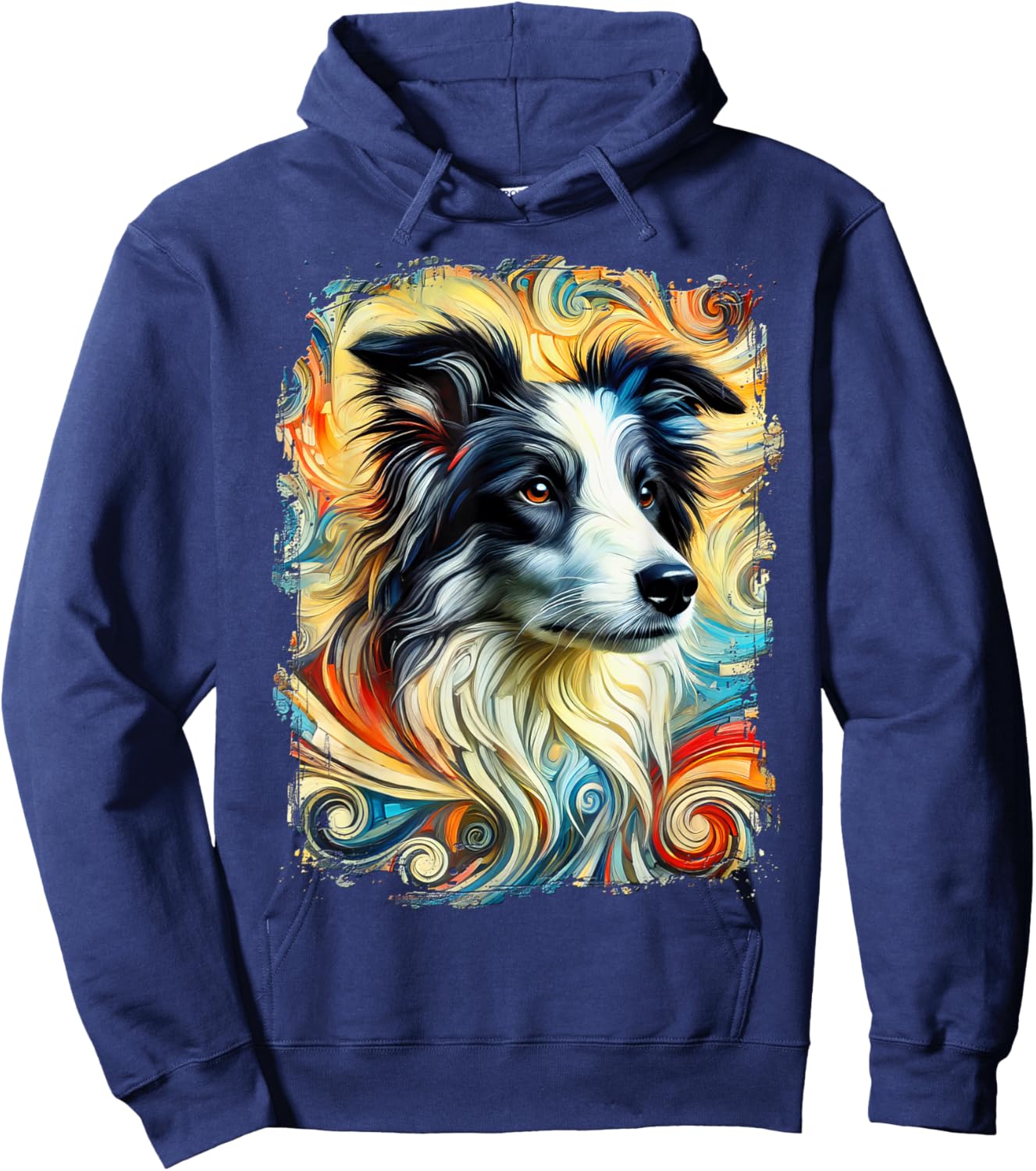 Cute Border Collie Colourful Artwork Hoodie - Hoodie | Navy
