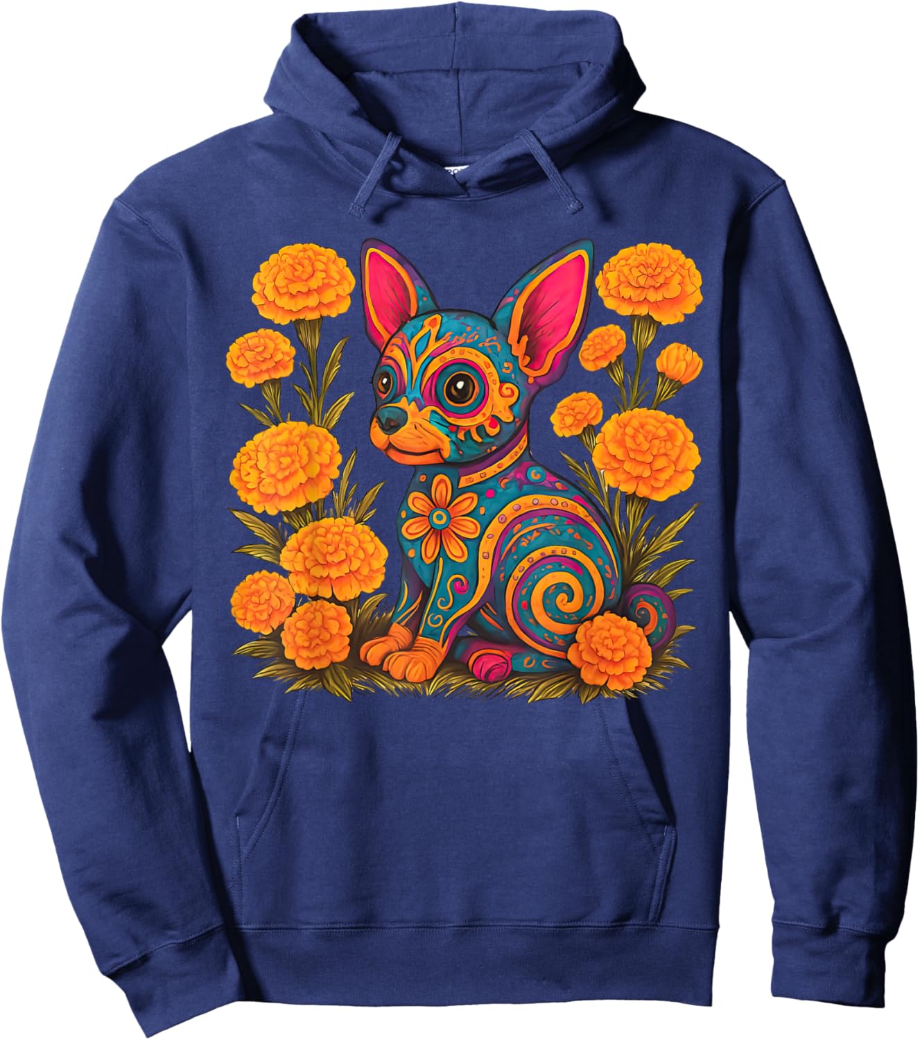 Alebrije Dog Flower Mexican Folk Art Owner Mom Dad Pet Lover Hoodie - Hoodie | Navy