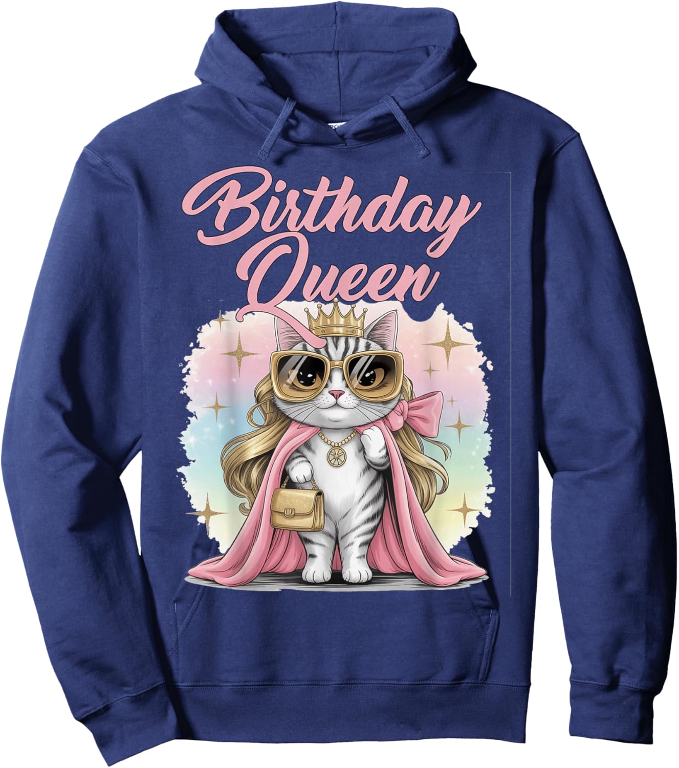 Birthday Queen Cat Party Glam Diva 21 25 29 30 40 50 60 70 Hoodie - Hoodie | Navy