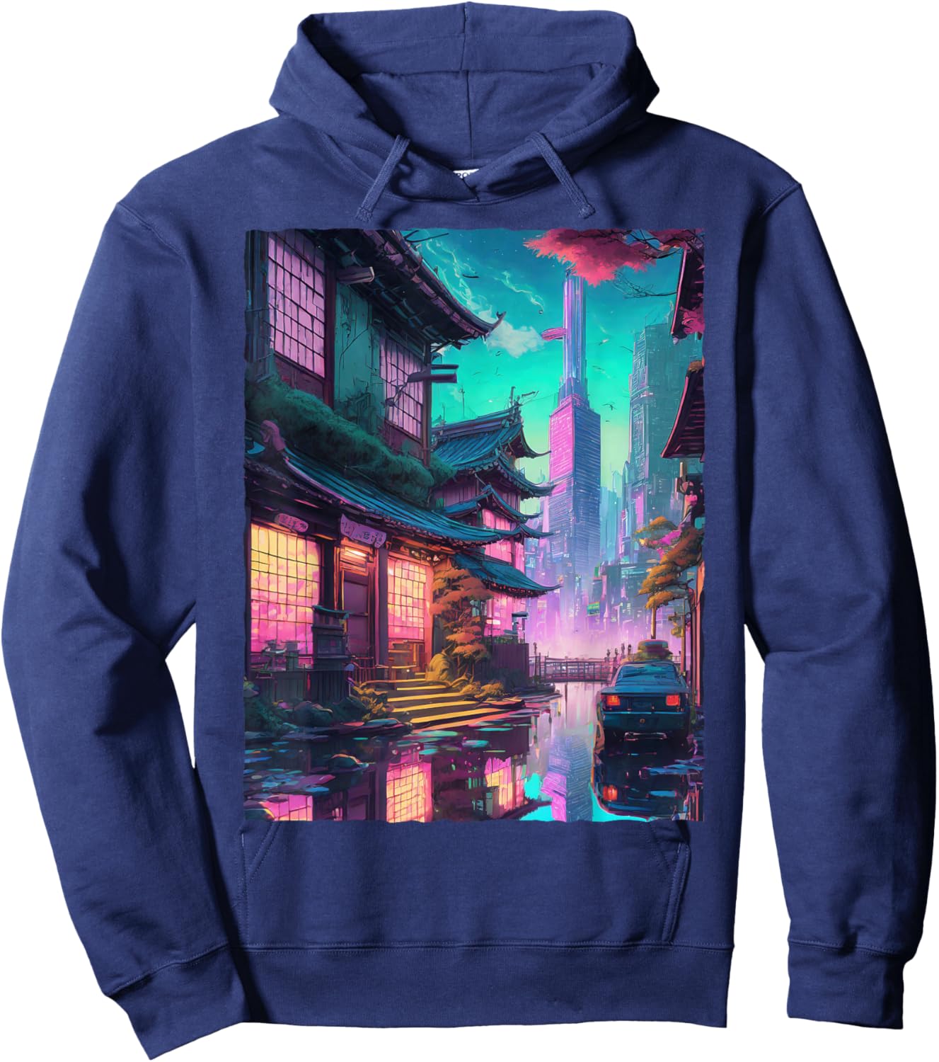 Japanese Streetwear Synthwave Vaporwave City Retro Aesthetic Hoodie - Hoodie | Navy