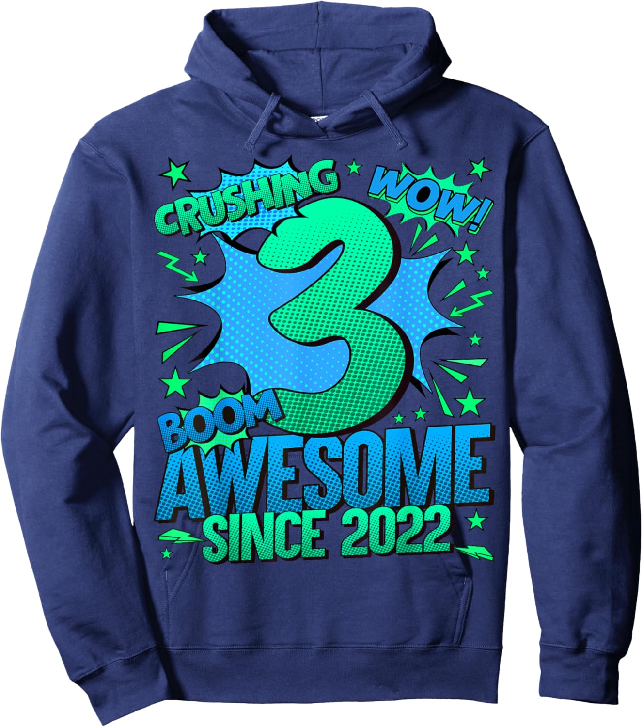 Comics Style 2025 Birthday Gifts HH 3 Year Old Boy Black Hoodie - Hoodie | Navy