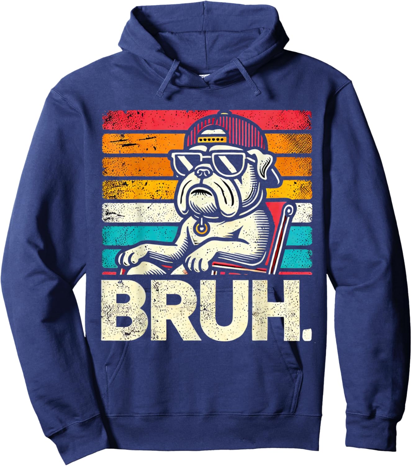 Bruh Retro Vintage 80s Dog Sunglasses Funny Bruh Bulldog Hoodie - Hoodie | Navy