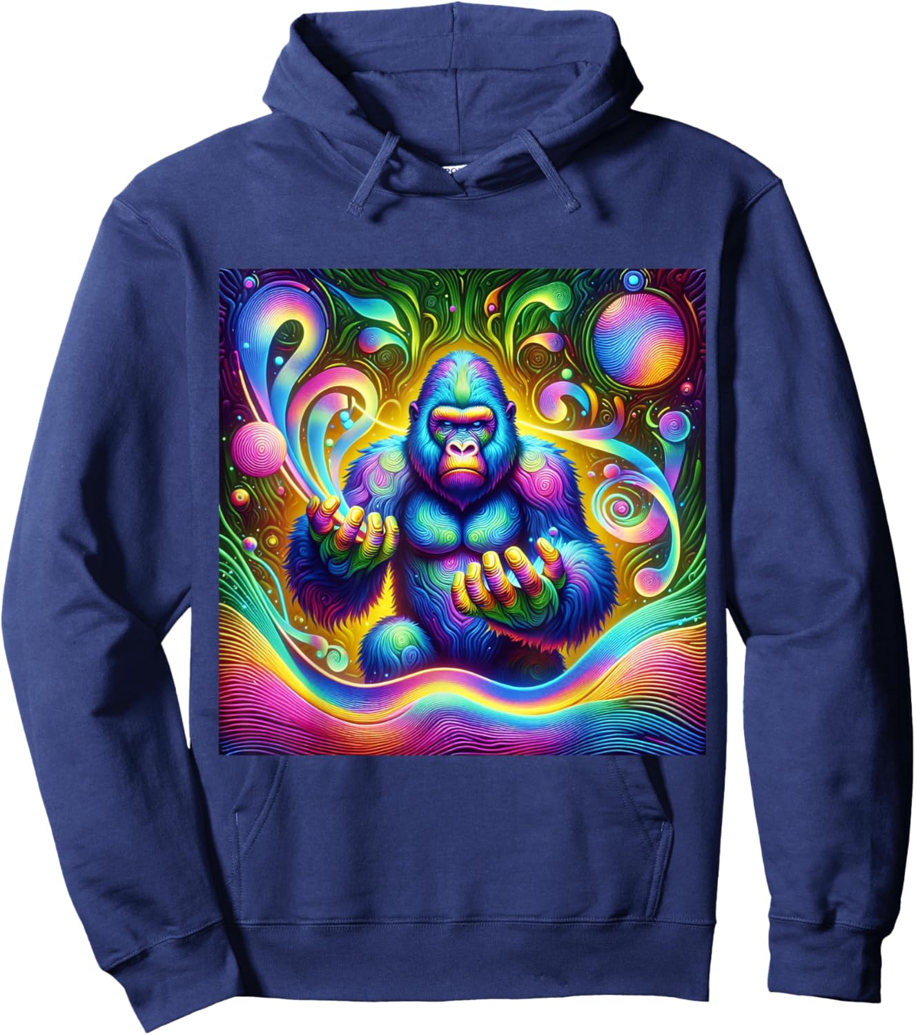 Psychedelic Gorilla Rainbow EDM Vibes Festival Rave Graphic Hoodie - Hoodie | Navy