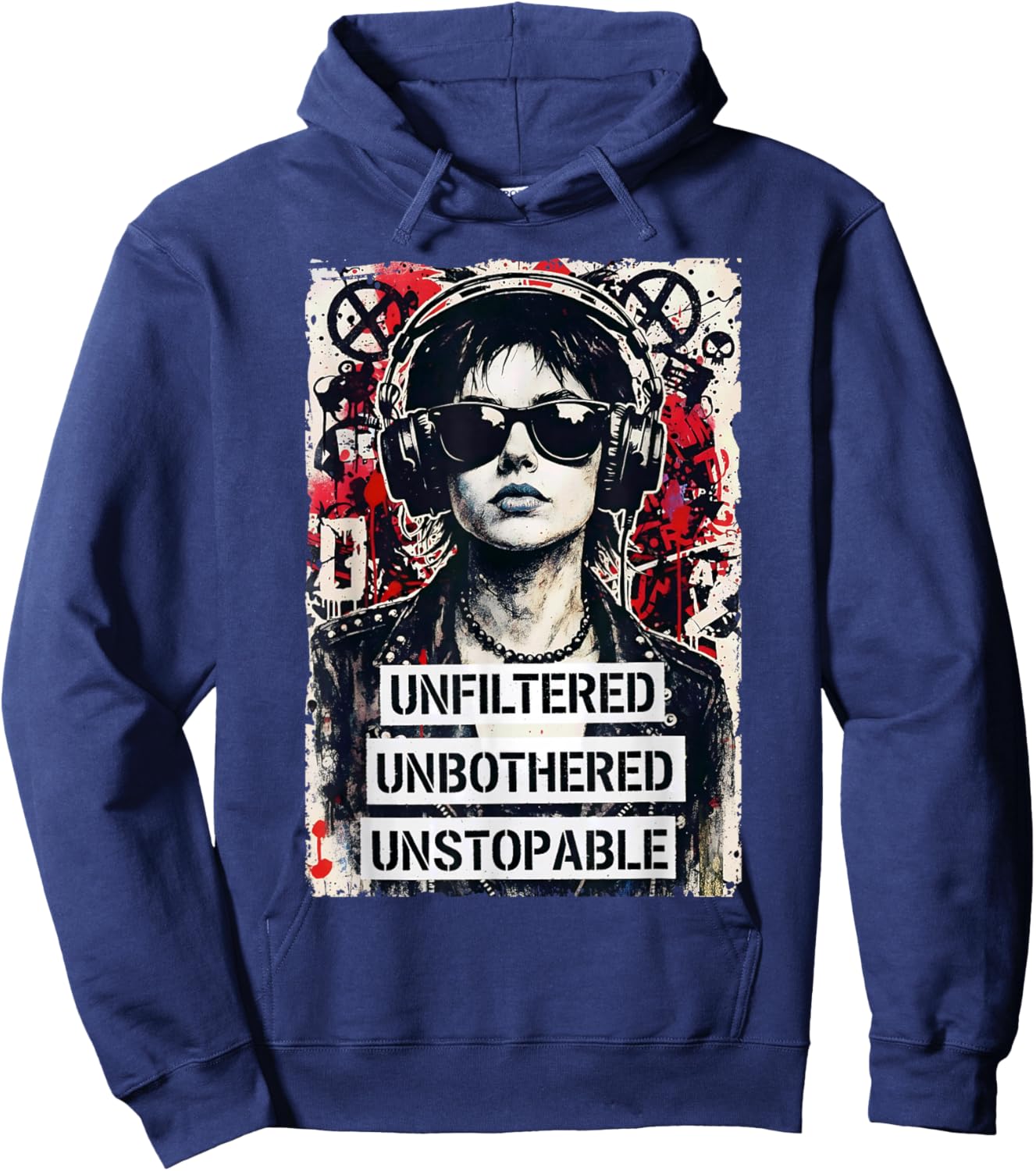 Punk Girl 90s Grunge Urban Street Art Vintage Distressed Hoodie - Hoodie | Navy